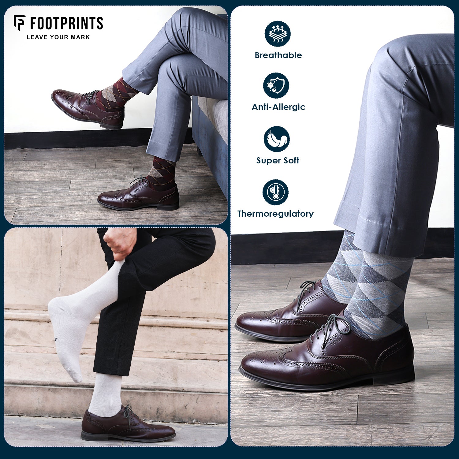 Bamboo Men Formal and Designer Socks | Office Formal Socks | Extra Stretchy Socks | Smell Free & Breathable | Cushioned Base & Anti Bacterial | Pack of 6