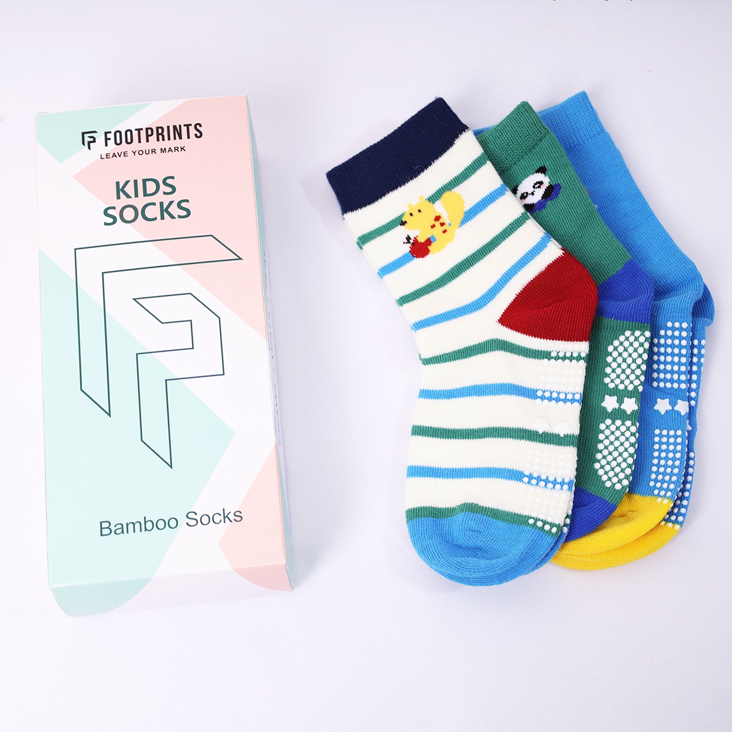 Organic Cotton Anti-Skid Socks for Boys | Non-Slip Grip Socks | Mixed Prints & Designs | Pack of 3