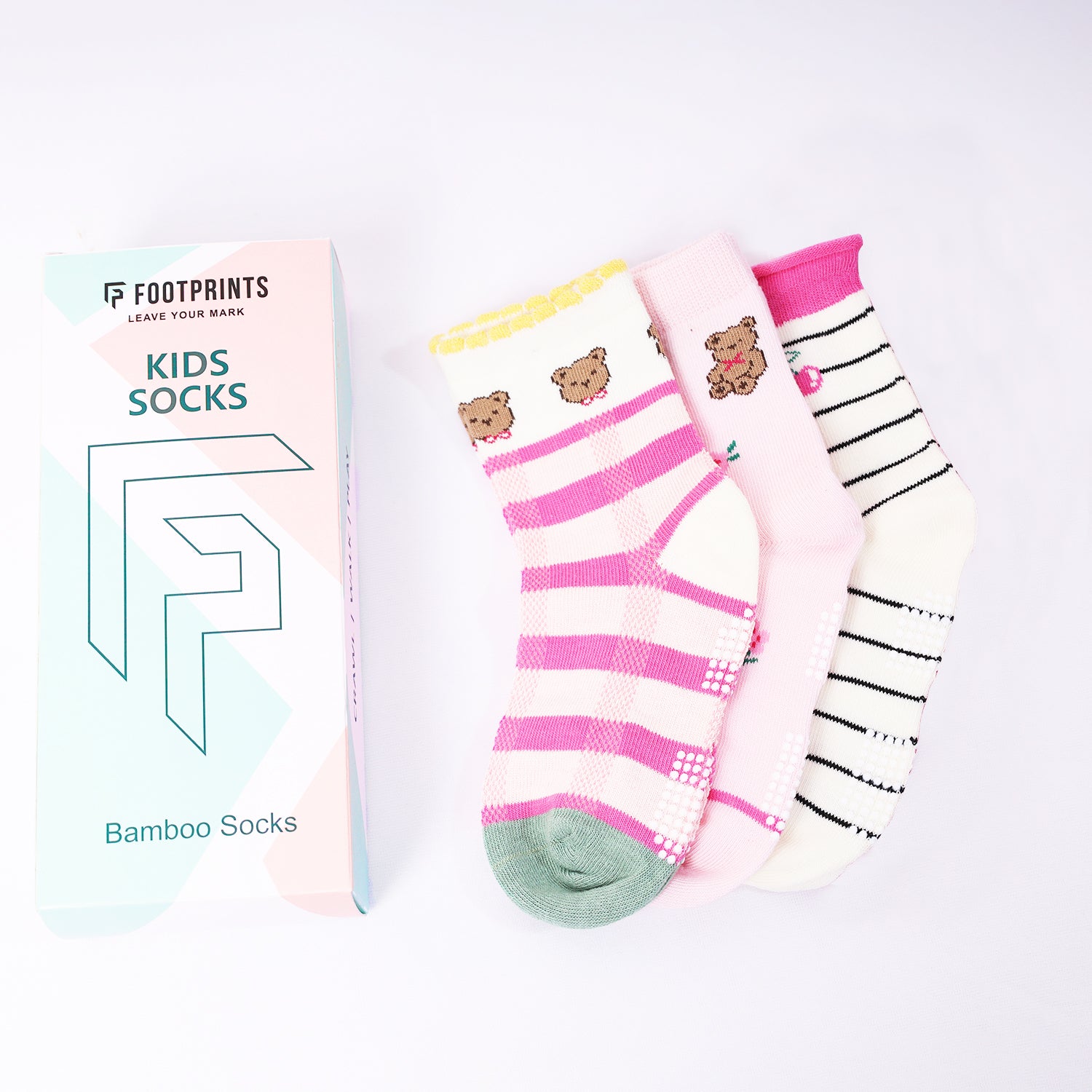 Organic Cotton Anti-Skid Socks for Girls | Non-Slip Grip Socks | Mixed Prints & Designs | Pack of 3