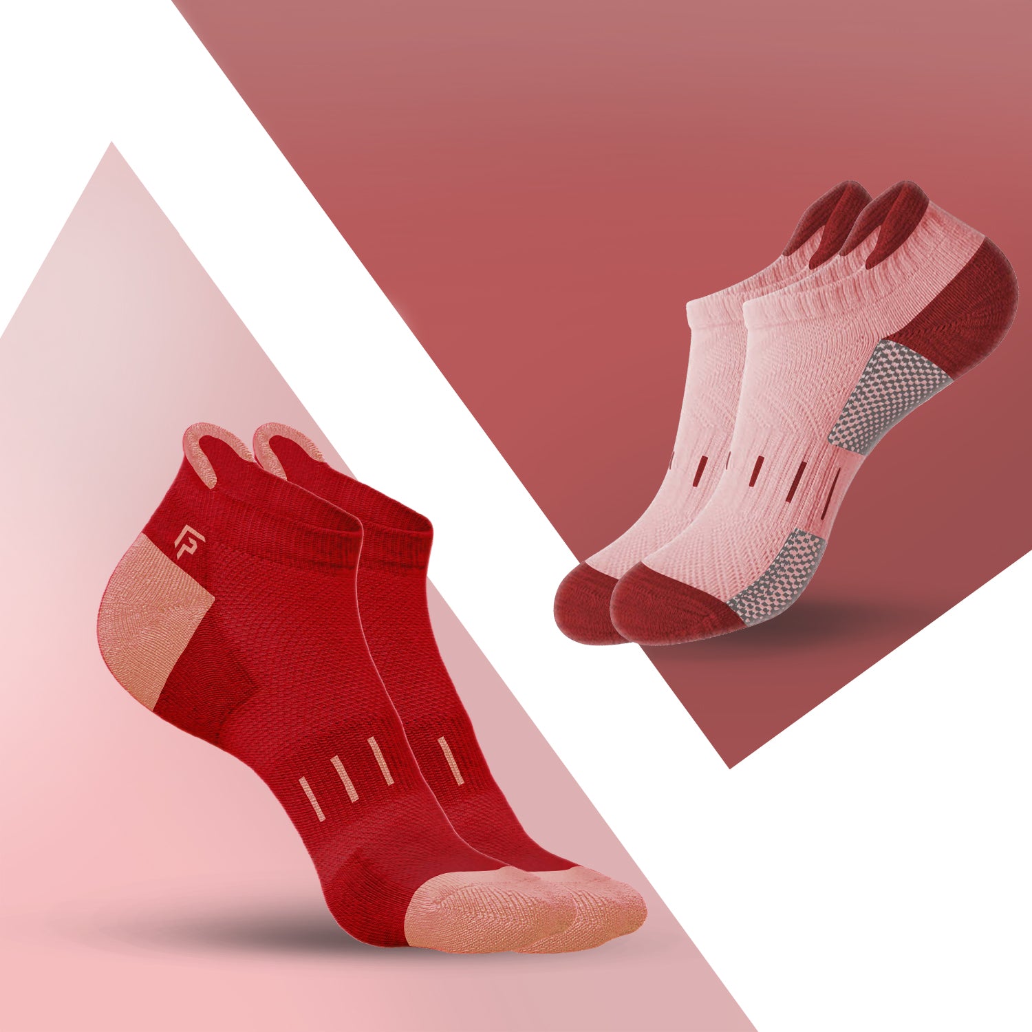 Bamboo Sports Socks for Women | Ankle Terry | Anti Odour & Breathable | Cushioned Base & Anti-Bacterial | Softer than Cotton Socks | Pack Of 2 | Red & Light Pink