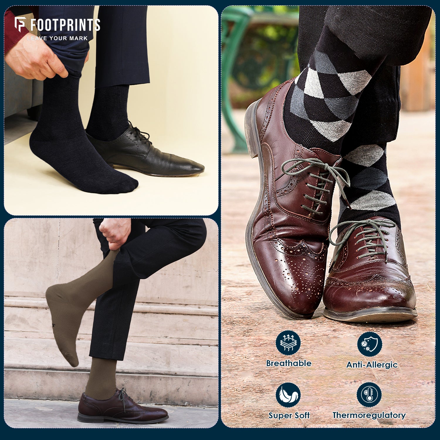 Bamboo Men Formal and Designer Socks | Office Formal Socks | Extra Stretchy Socks | Smell Free & Breathable | Cushioned Base & Anti Bacterial | Brown | Pack of 2