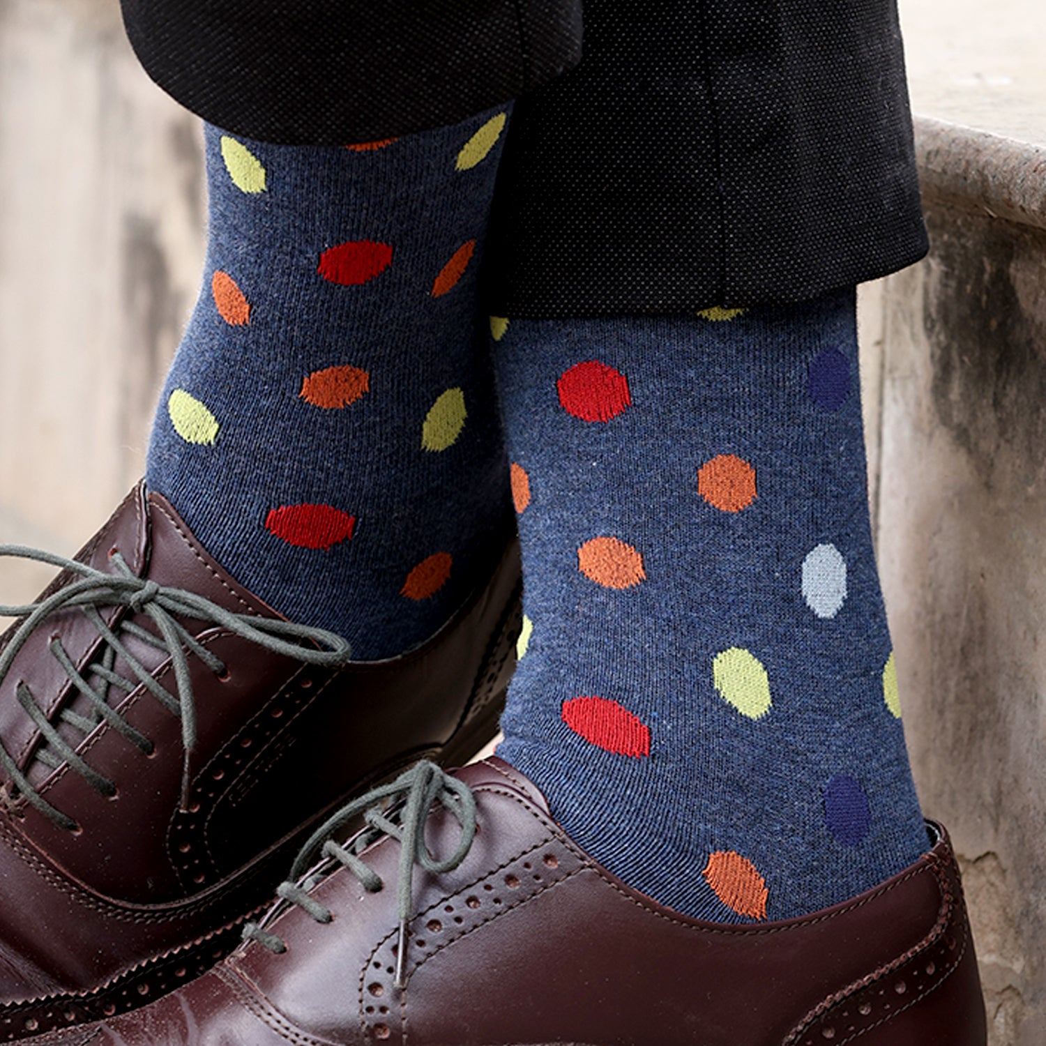 Bamboo Formal Designer Socks For Men | Calf Length | Office Formal Socks | Extra Stretchy Socks | Smell Free & Breathable | Cushioned Base & Anti Bacterial | Grey Dot | Pack of 1
