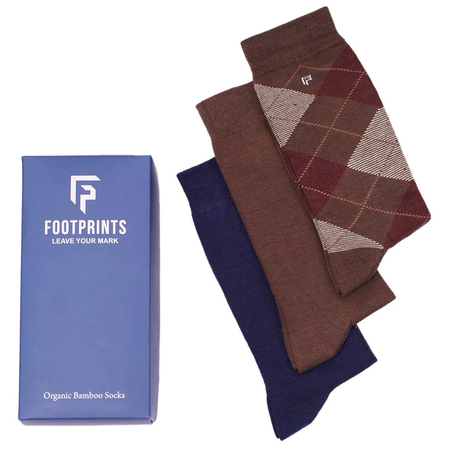 Bamboo Men formal and Designer Socks | Office Formal Socks | Extra Stretchy Socks | Smell Free & Breathable | Cushioned Base & Anti Bacterial | Navy Blue & Brown | Pack of 3