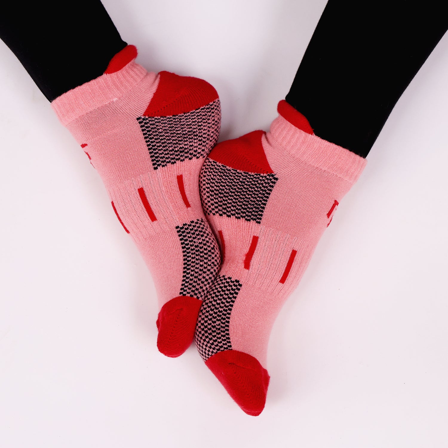 Bamboo Sports Socks for Women | Ankle Terry | Anti Odour & Breathable | Cushioned Base & Anti-Bacterial | Softer than Cotton Socks | Pack Of 2 | Red & Light Pink