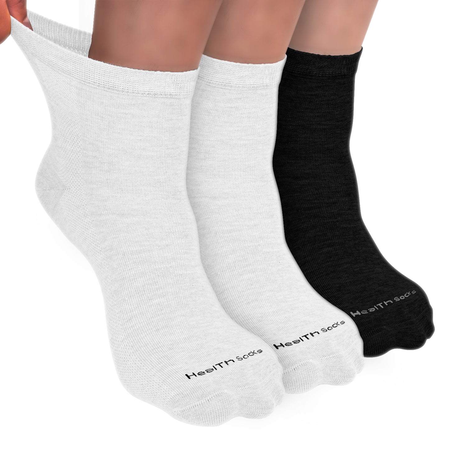 Organic Cotton Ankle Length Bamboo Diabetic Socks | 2 White & 1 Black | Pack Of 3