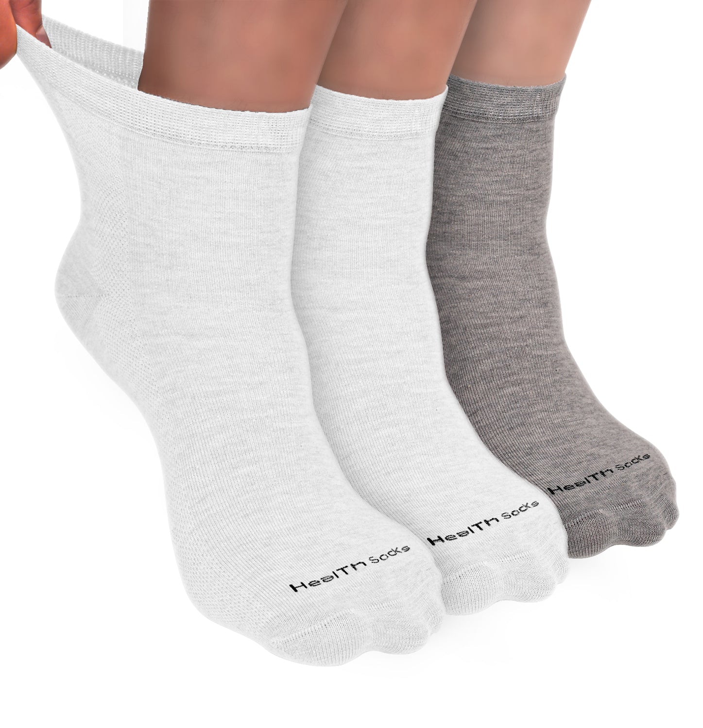 Organic Cotton Ankle Length Bamboo Diabetic Socks | 2 White & 1 Grey | Pack Of 3