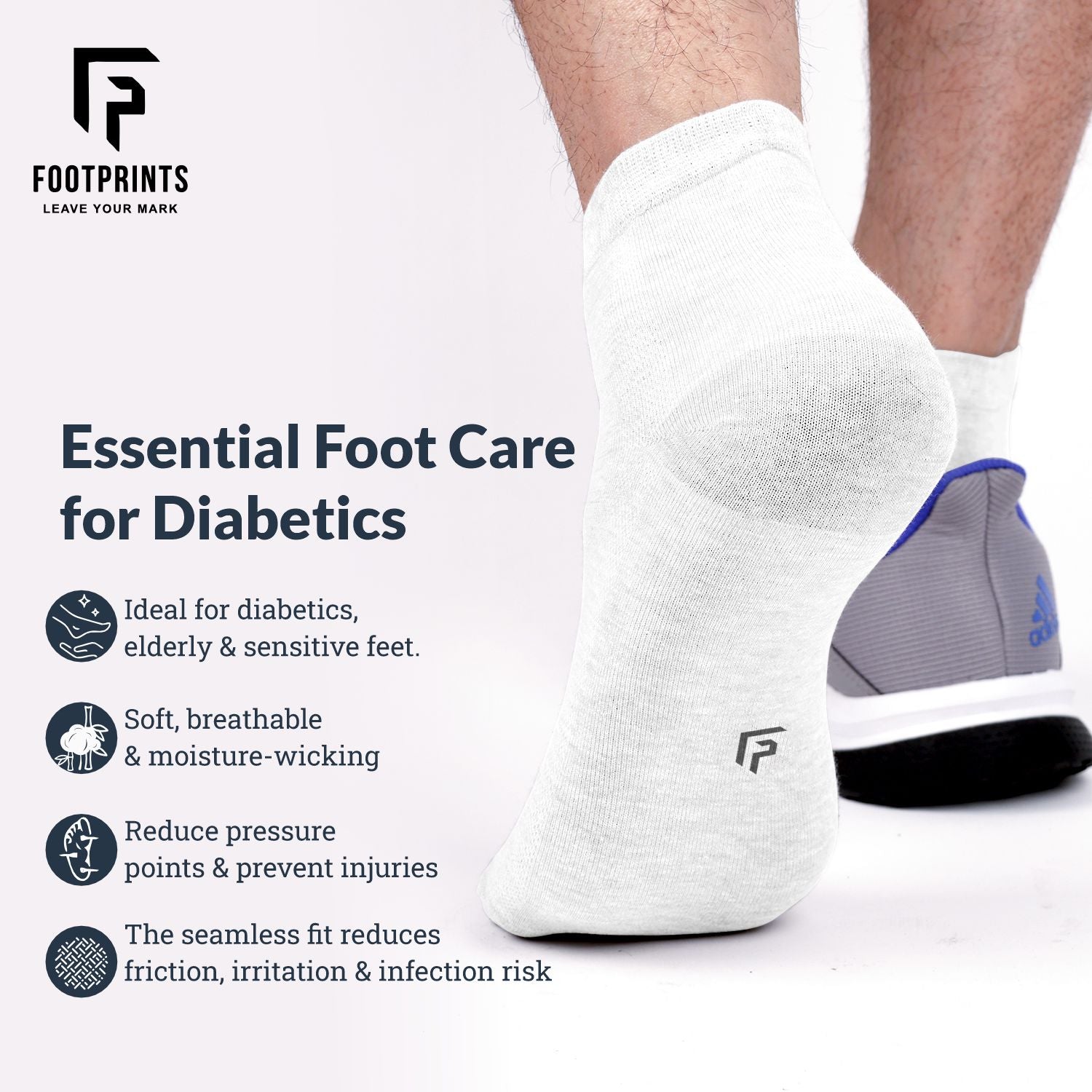 Organic Cotton Ankle Length Bamboo Diabetic Socks | 2 White & 1 Grey | Pack Of 3