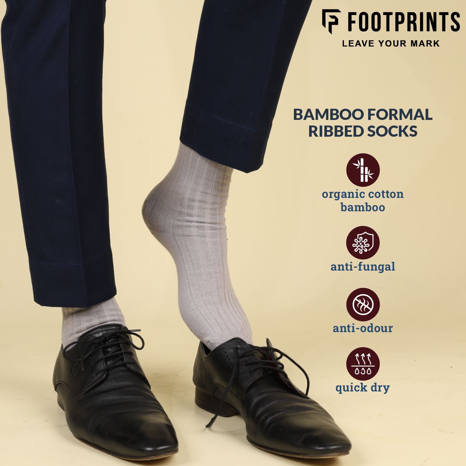 Bamboo Formal Ribbed Socks For Men | Calf Length | Smell Free & Breathable | Cushioned Base & Anti Bacterial | Softer Than Cotton Socks | Black, Grey, White, Navy Blue, Khaki | Pack of 5