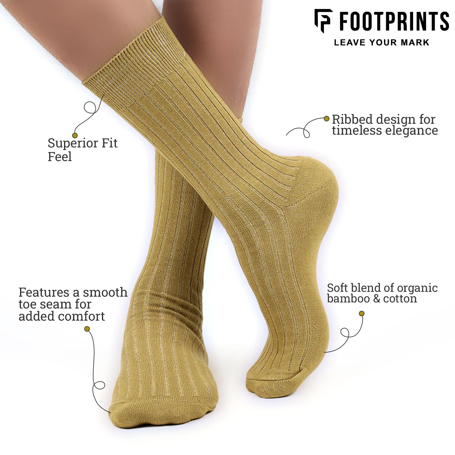 Bamboo Formal Ribbed Socks For Men | Calf Length | Smell Free & Breathable | Cushioned Base & Anti Bacterial | Softer Than Cotton Socks | Black, Grey, White, Navy Blue, Khaki | Pack of 5
