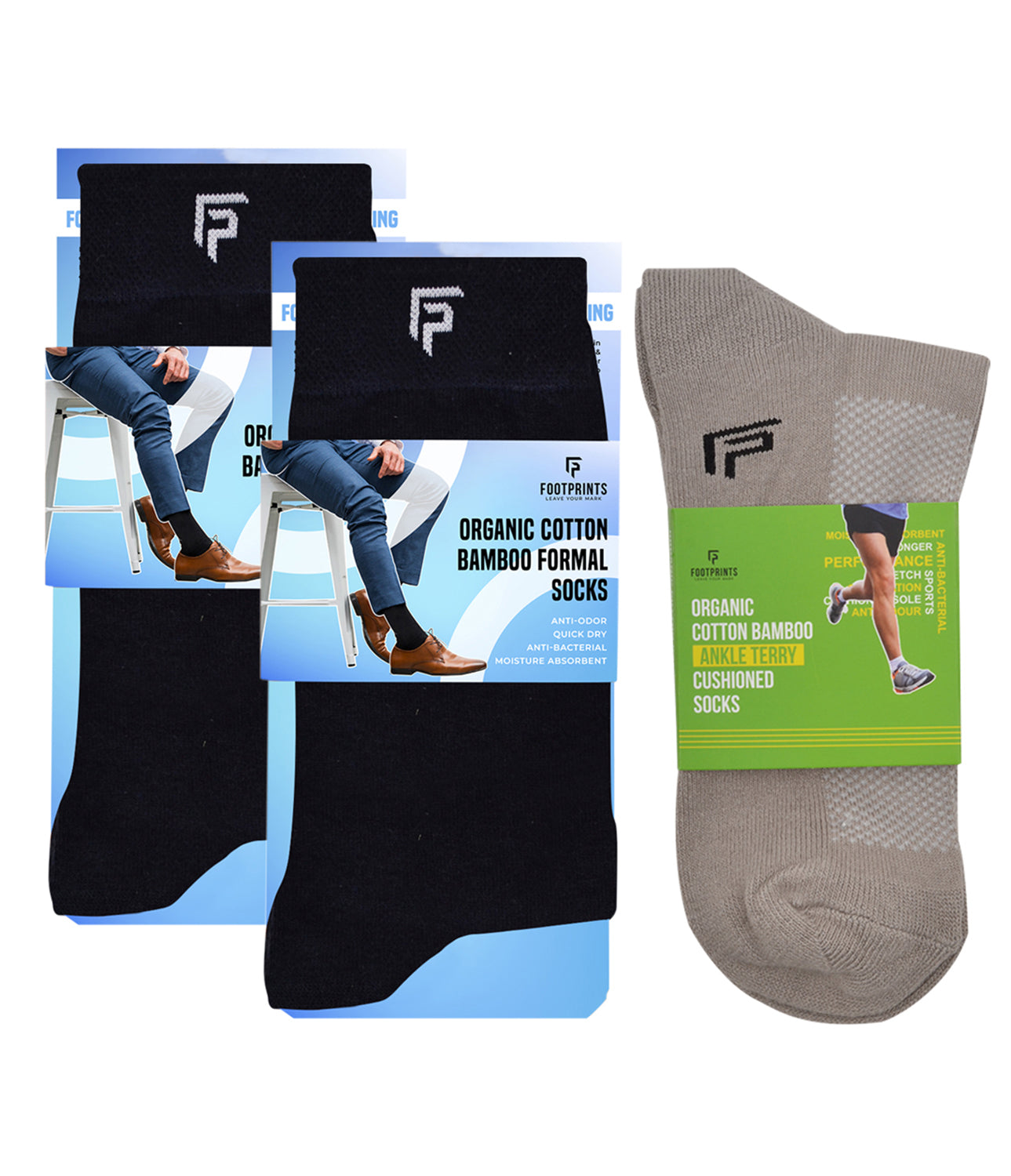 Organic Cotton Formal & Ankle Terry Socks - Pack of 3 (Black & Grey )- Extra soft and Breathable