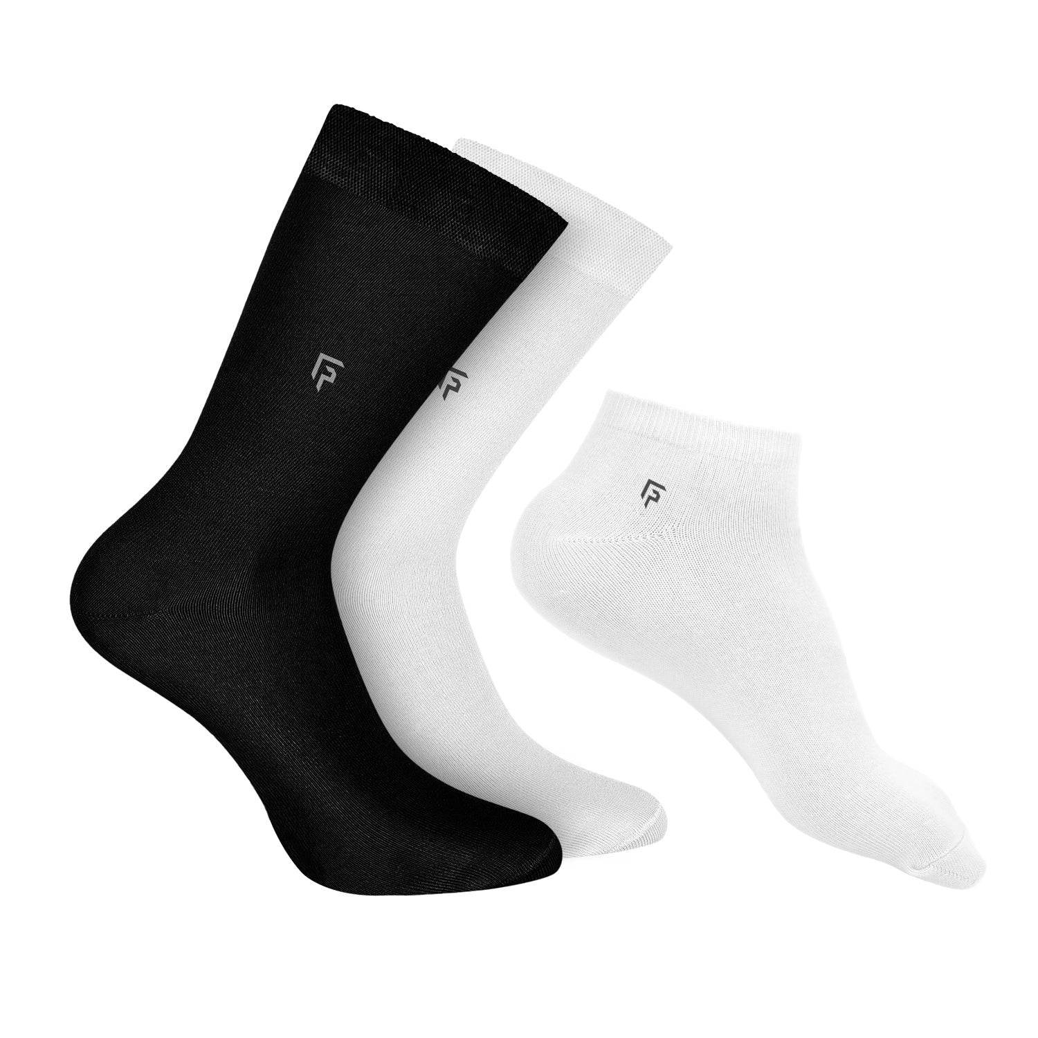Organic Cotton Formal & Ankle Casual Socks - Pack of 3 (Black & White )- Extra soft and Breathable