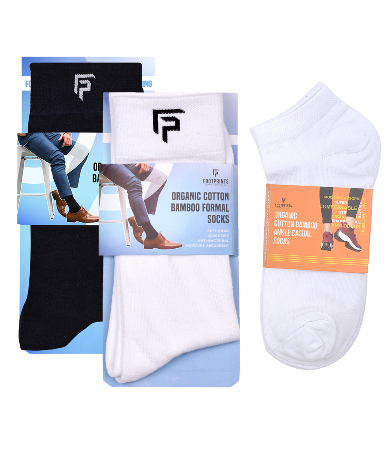 Organic Cotton Formal & Ankle Casual Socks - Pack of 3 (Black & White )- Extra soft and Breathable