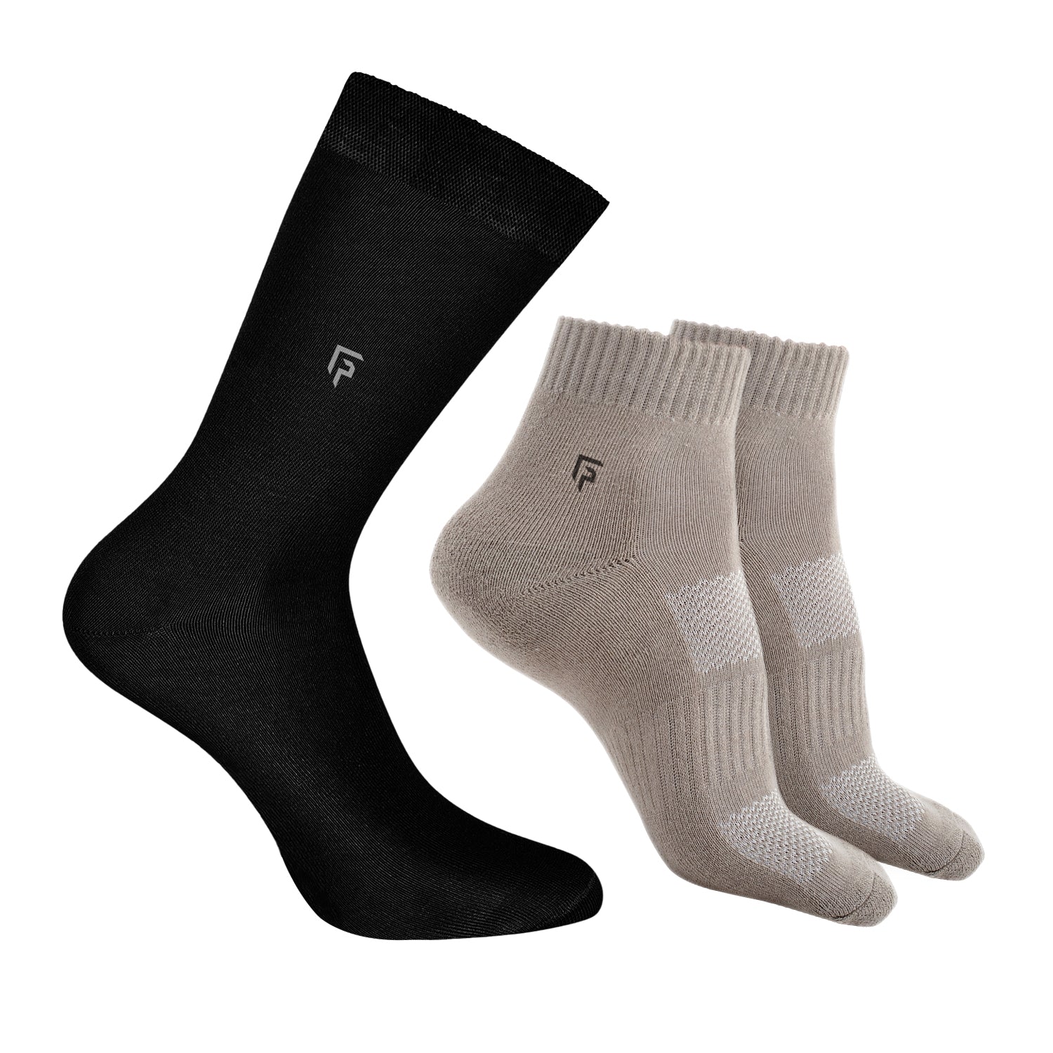Organic Cotton Formal & Ankle Terry Socks - Pack of 3 (Black & Grey )- Extra soft and Breathable