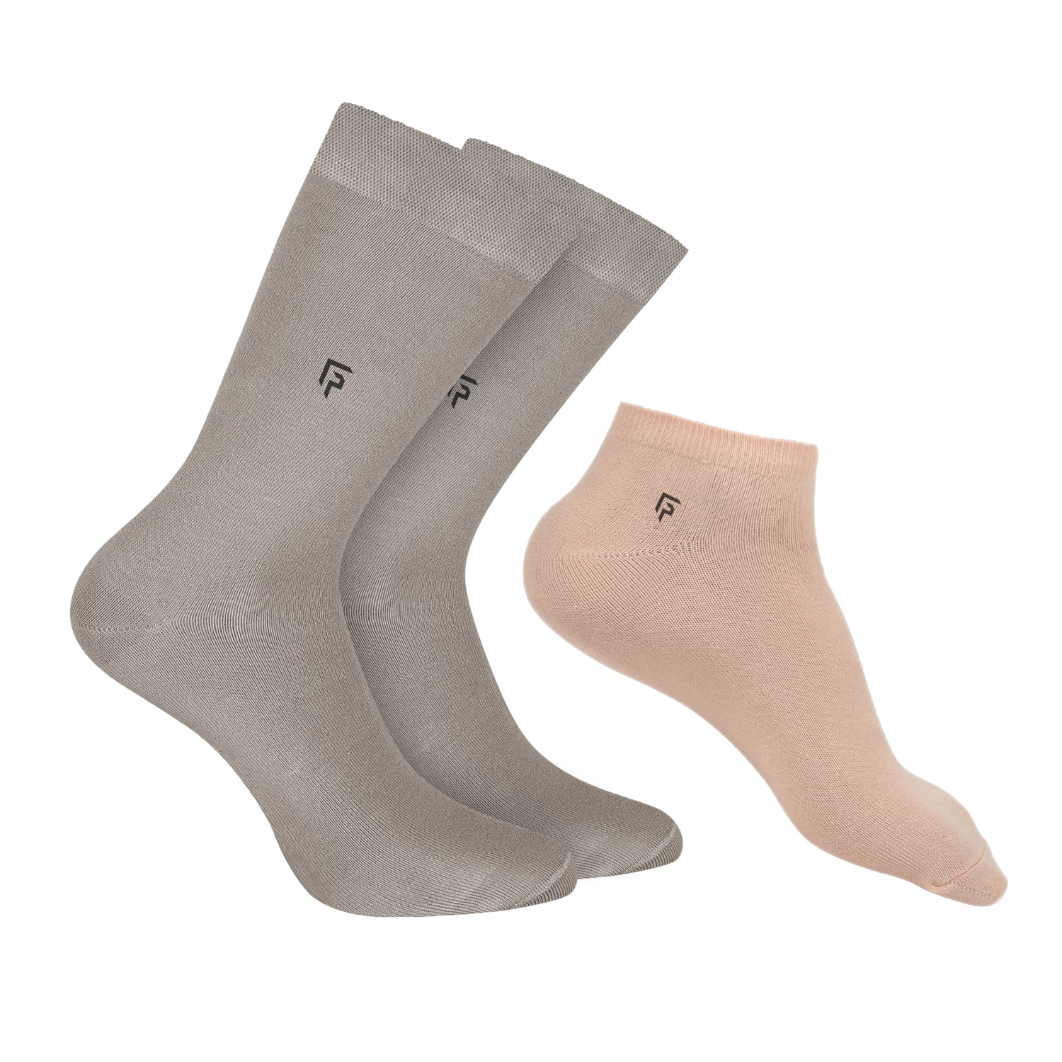 Organic Cotton Formal & Ankle Casual Socks - Pack of 3 ( Grey & Beiage )- Extra soft and Breathable