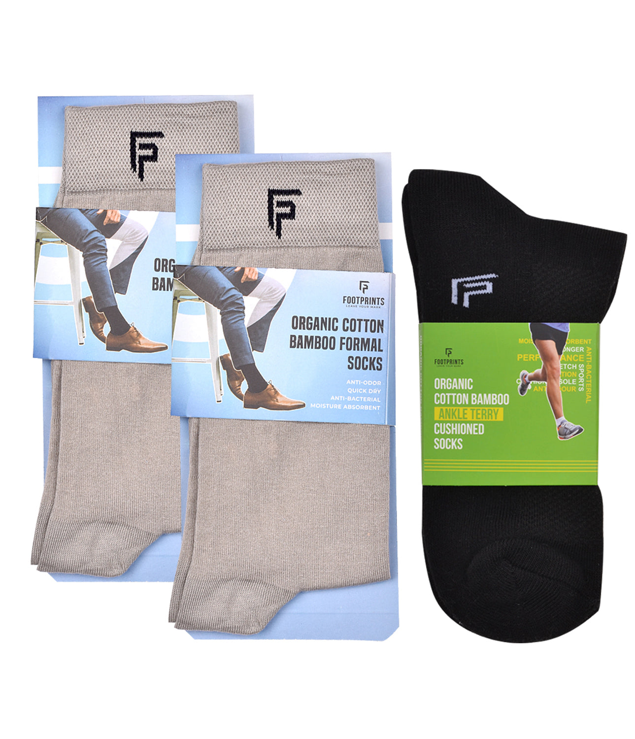 Organic Cotton Formal & Ankle Terry Socks - Pack of 3 (Grey & Black )- Extra soft and Breathable
