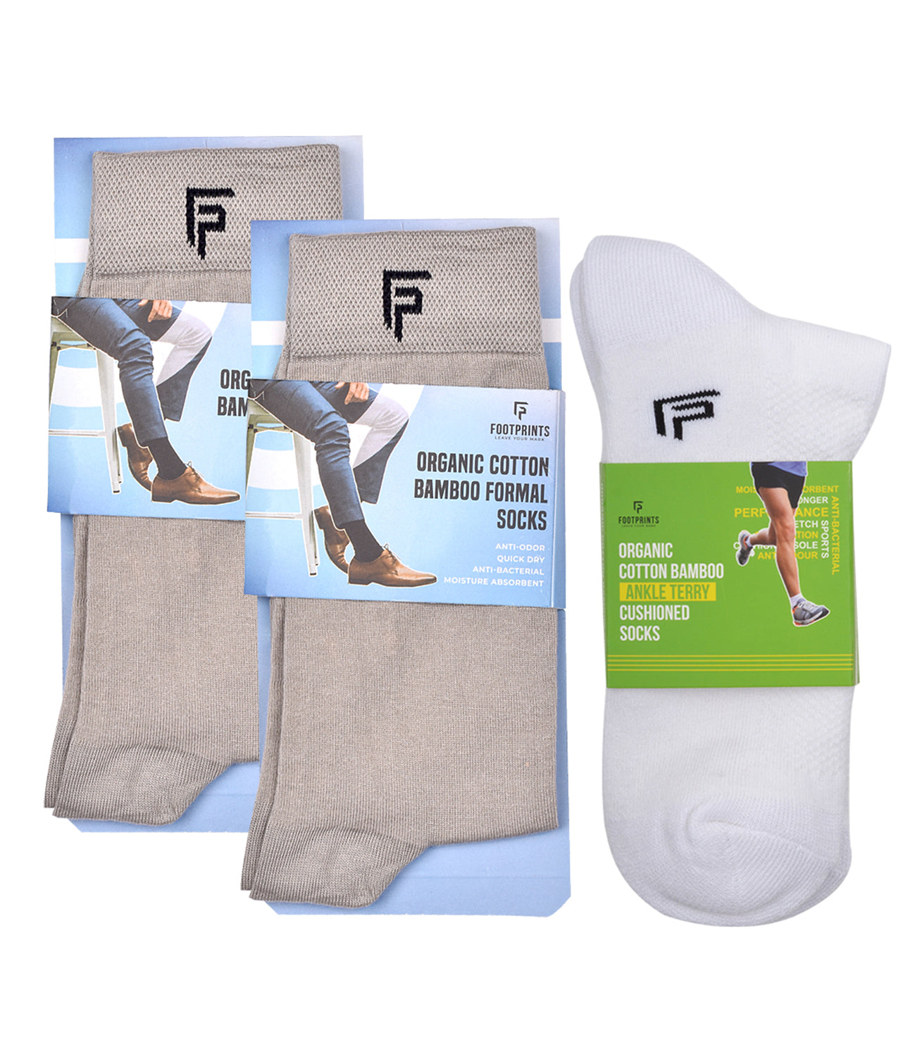 Organic Cotton Formal & Ankle Terry Socks - Pack of 3 (Grey & White )- Extra soft and Breathable