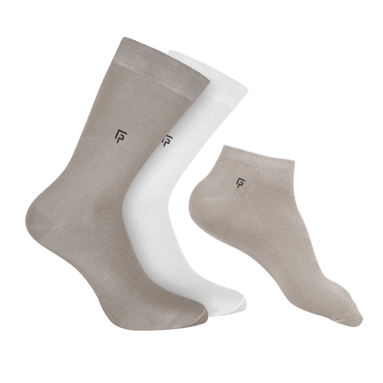 Organic Cotton Formal & Ankle Casual Socks - Pack of 3 (Grey & White )- Extra soft and Breathable