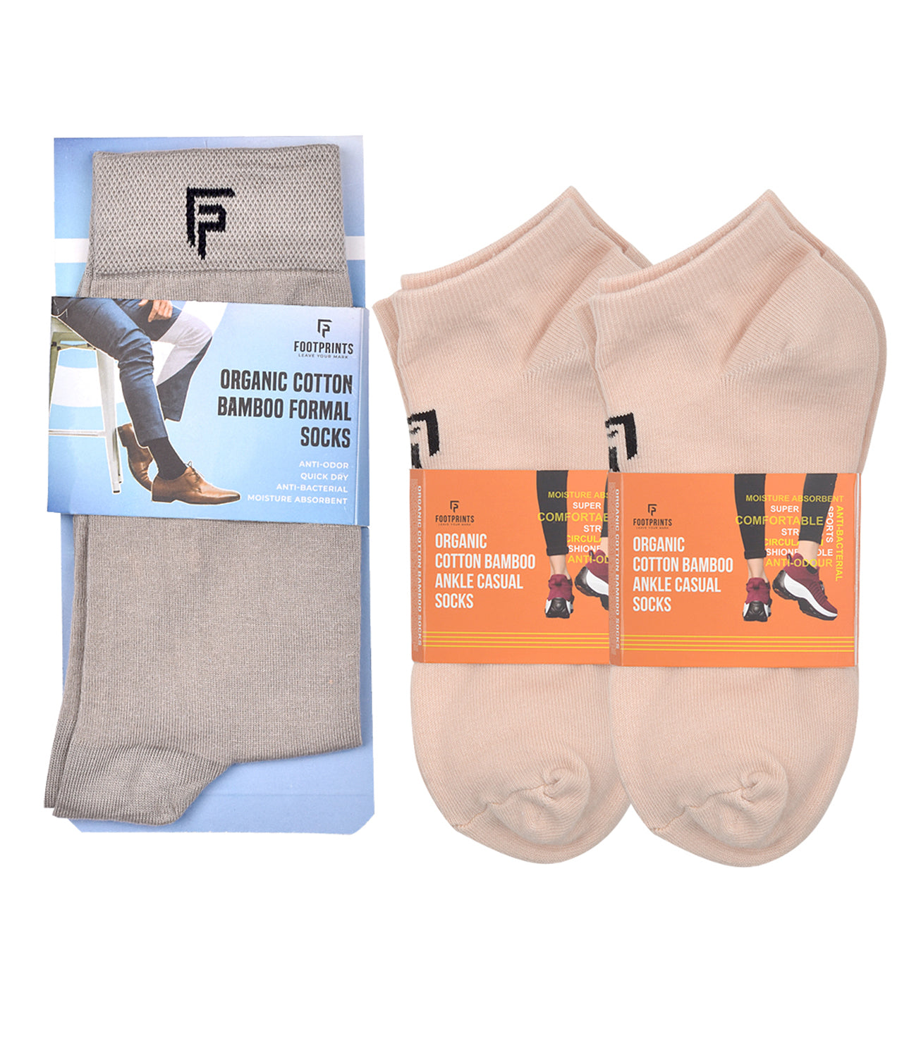 Organic Cotton Formal & Ankle Casual Socks - Pack of 3 (Grey & Beige )- Extra soft and Breathable