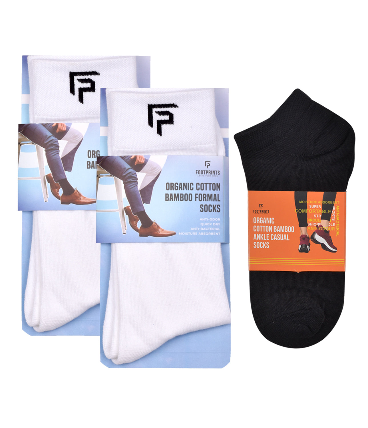 Organic Cotton Formal & Ankle Casual Socks - Pack of 3 ( White & Black )- Extra soft and Breathable