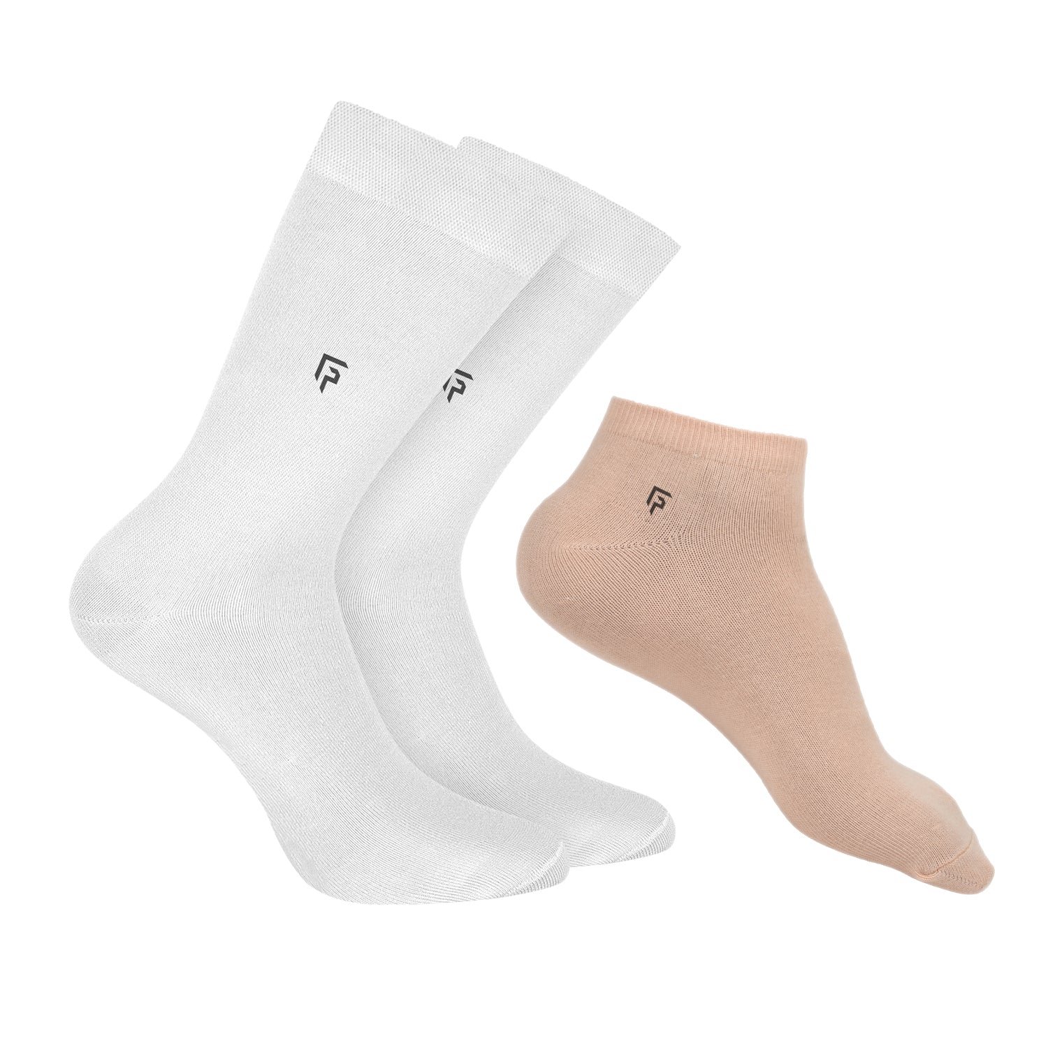 Organic Cotton Formal & Ankle Casual Socks - Pack of 3 ( White & Beiage )- Extra soft and Breathable