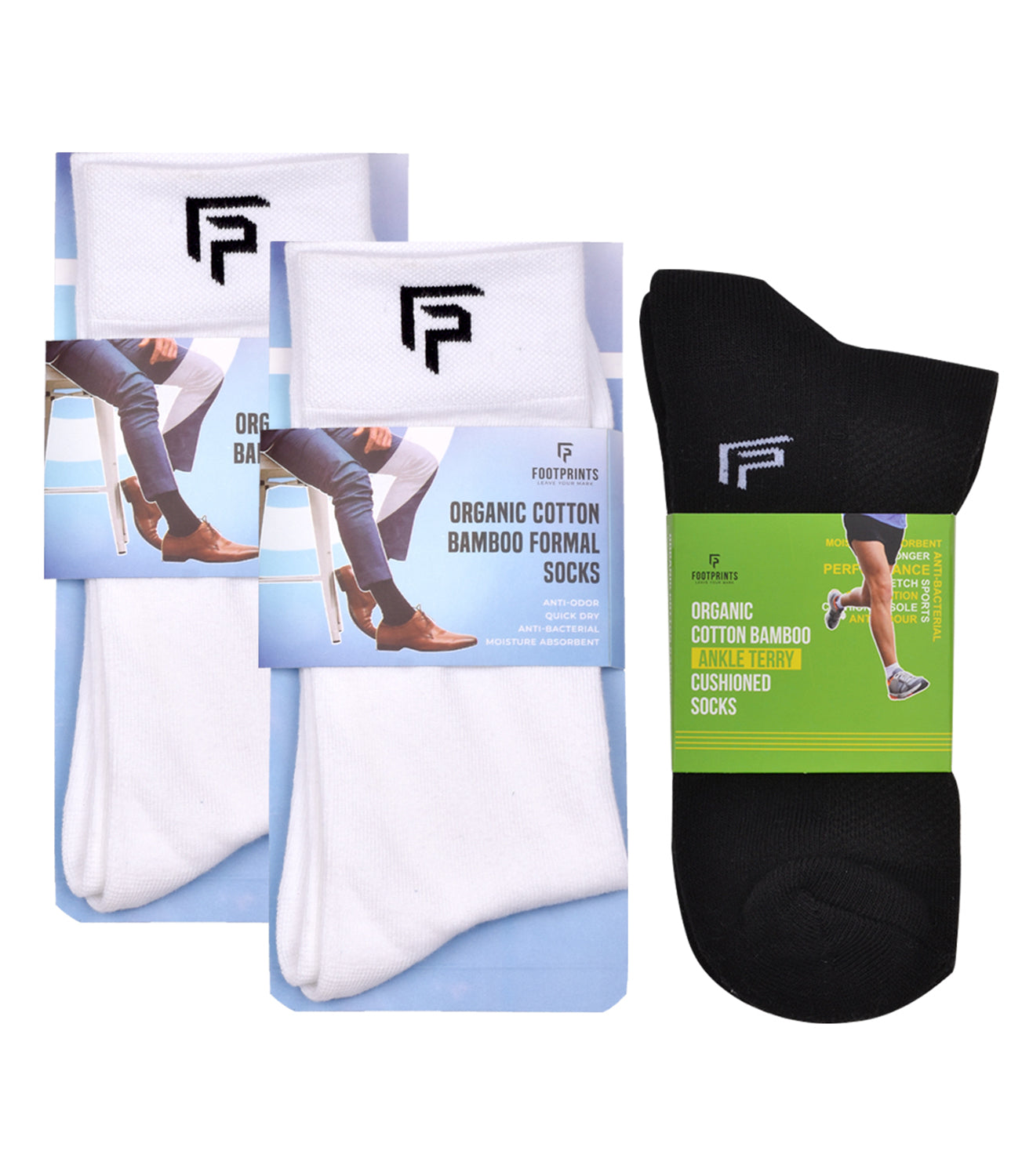 Organic Cotton Formal & Ankle Terry Socks - Pack of 3 (White & Black )- Extra soft and Breathable