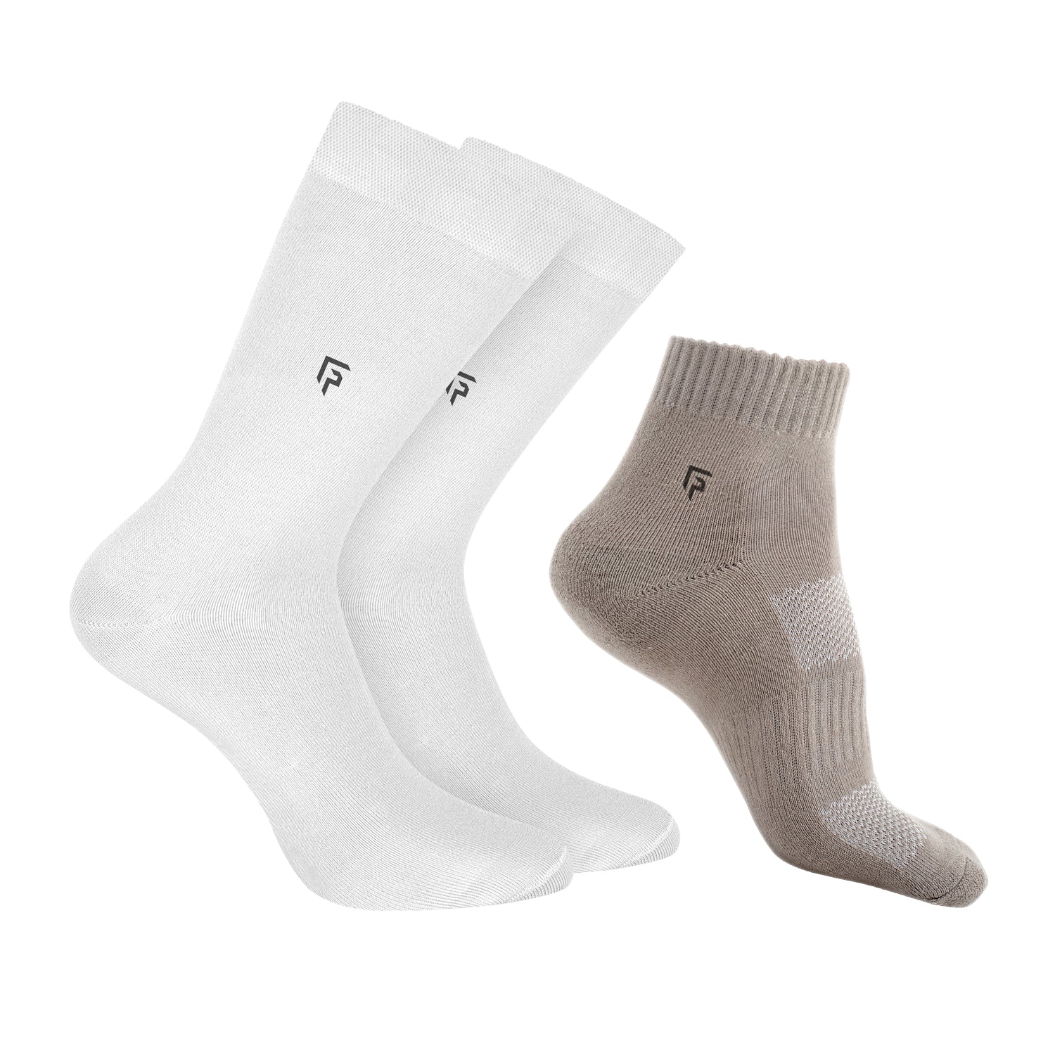 Organic Cotton Formal & Ankle Terry Socks - Pack of 3 (White & Grey )- Extra soft and Breathable
