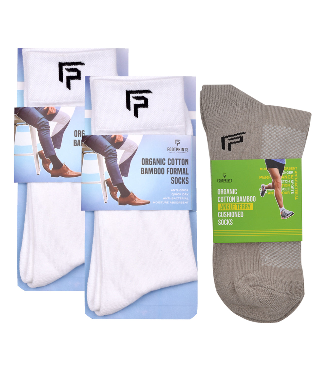 Organic Cotton Formal & Ankle Terry Socks - Pack 3 ( White & Grey )- Extra soft and Breathable