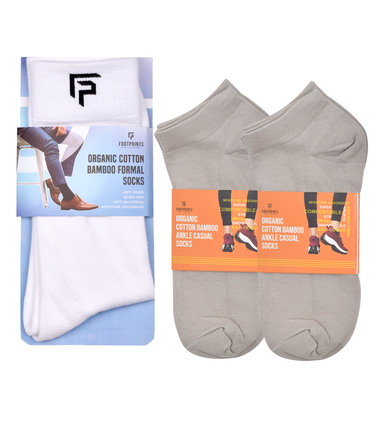 Organic Cotton Formal & Ankle Casual Socks - Pack of 3 (White & Grey )- Extra soft and Breathable