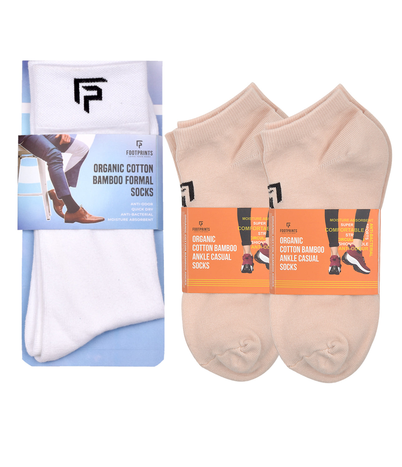 Organic Cotton Formal & Ankle Casual Socks - Pack of 3 (White & Beiage )- Extra soft and Breathable