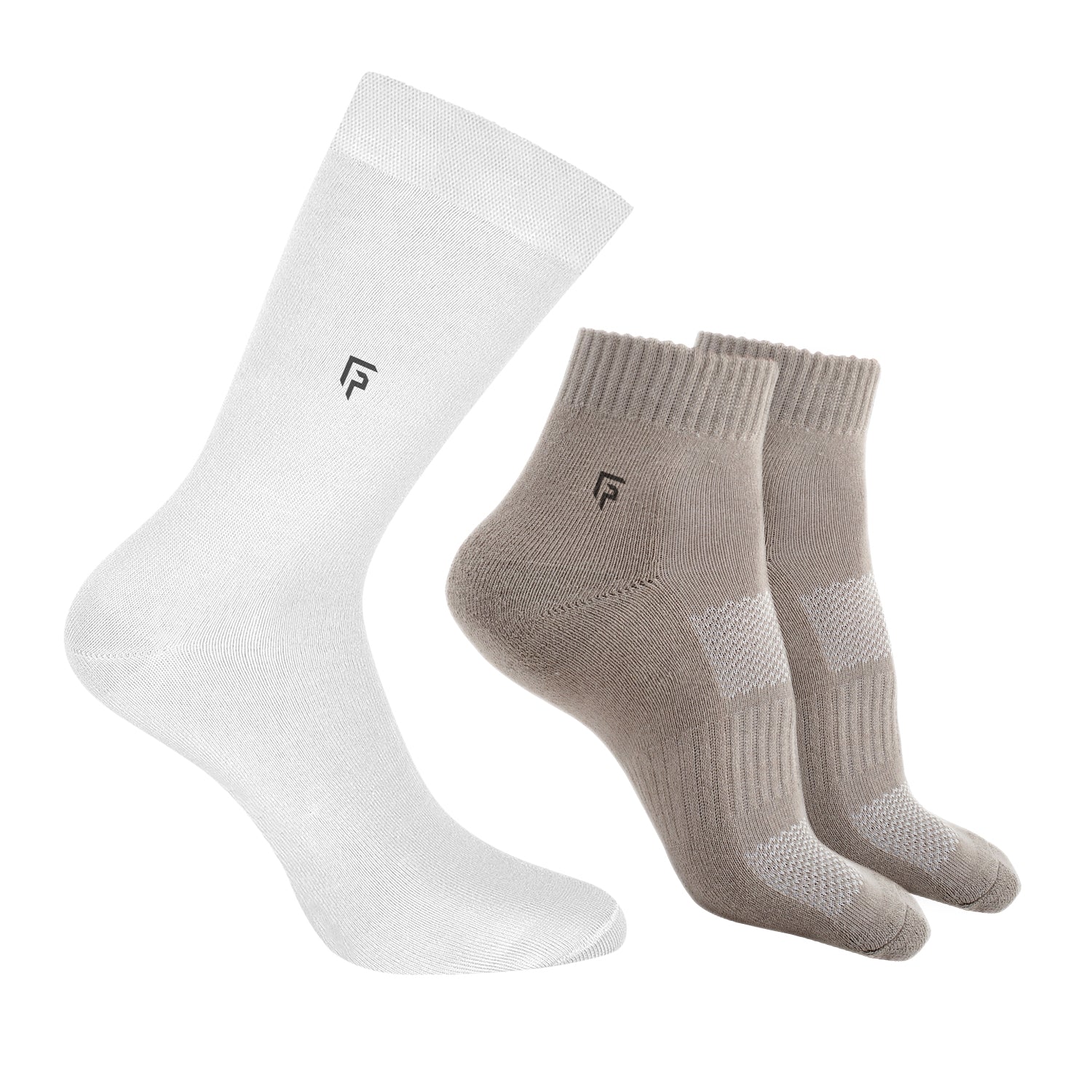 Organic Cotton Formal & Ankle Terry Socks - Pack 3 ( White & Grey )- Extra soft and Breathable