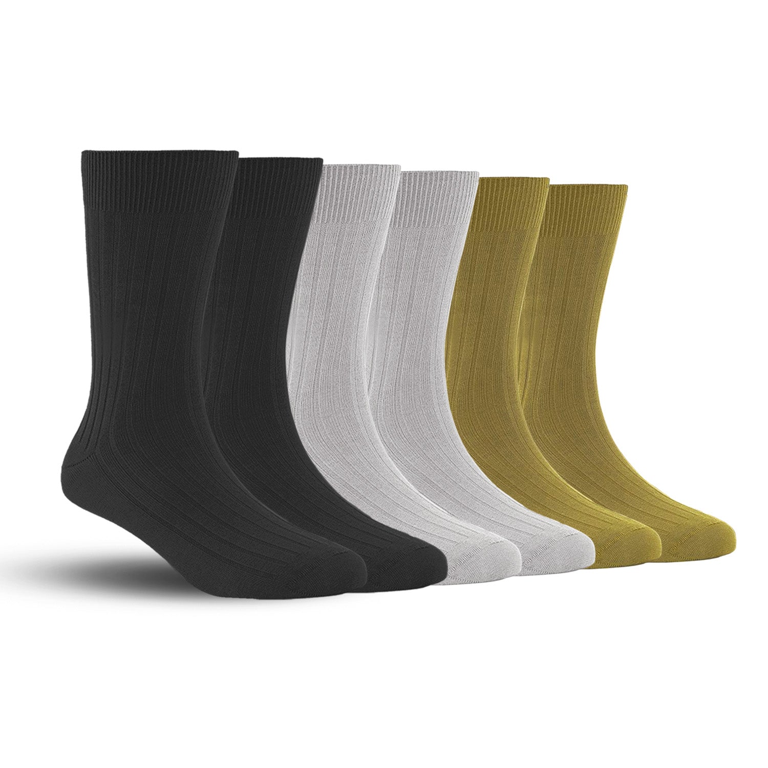Bamboo Formal Ribbed Socks For Men | Calf Length | Smell Free & Breathable | Cushioned Base & Anti Bacterial | Softer Than Cotton Socks | 2 Black, 2 Grey & 2 Khaki | Pack of 6