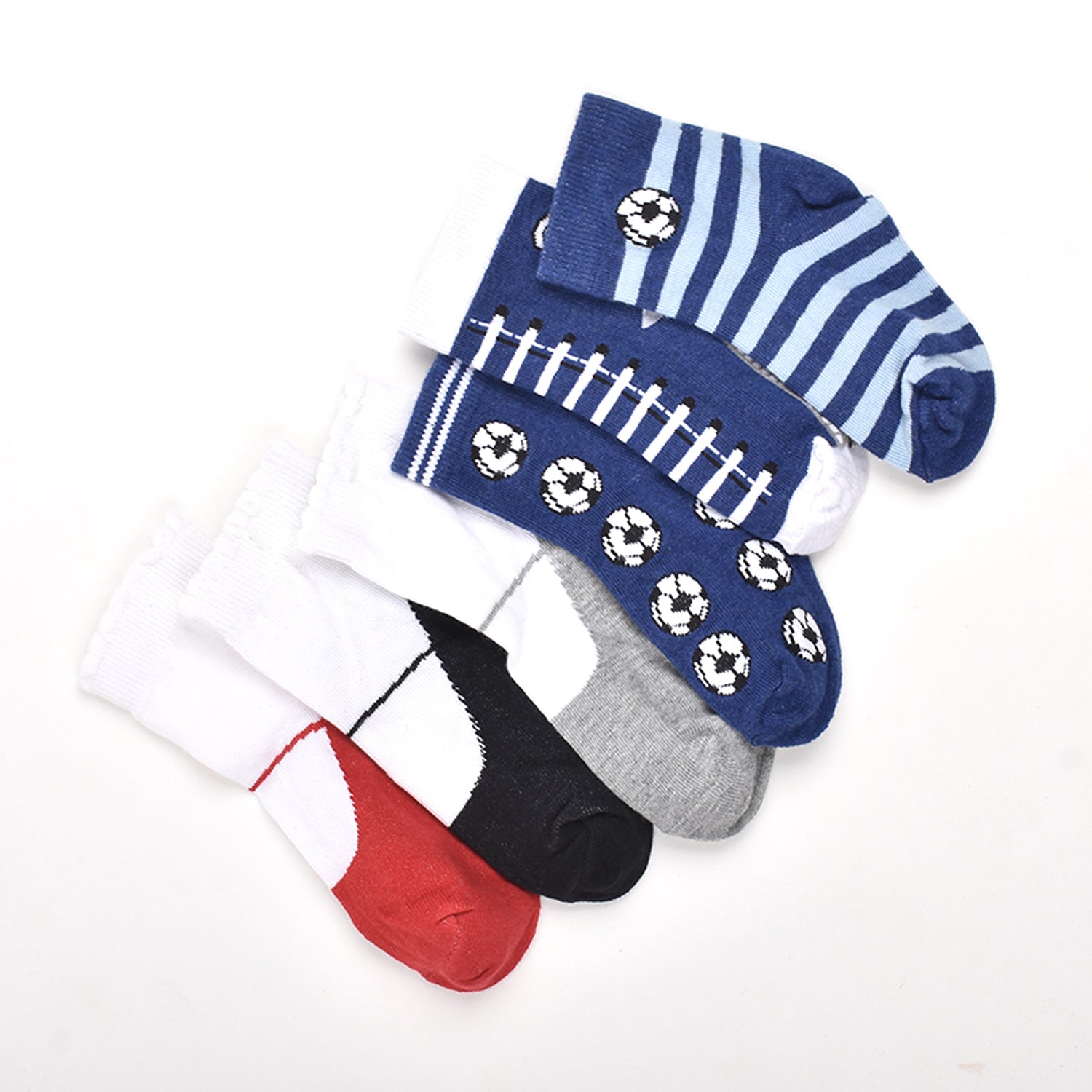 Footprints Super Soft Organic Cotton Kids Socks -Fold & Blue Baseball |12-24 Months|-Pack of 6
