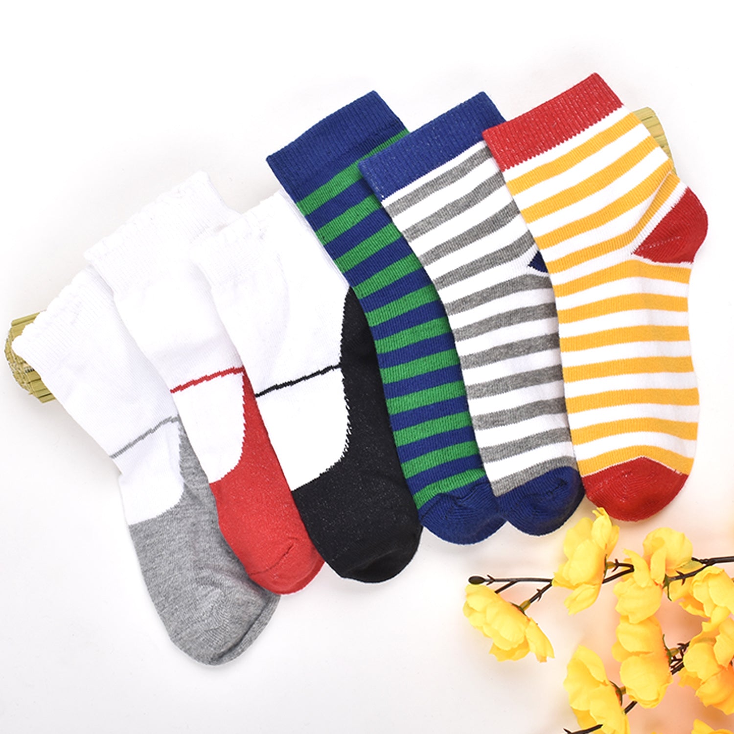 Footprints Super Soft Organic Cotton Kids Socks -Fold & Colorfull Stripes|12-24 Months|-Pack of 6