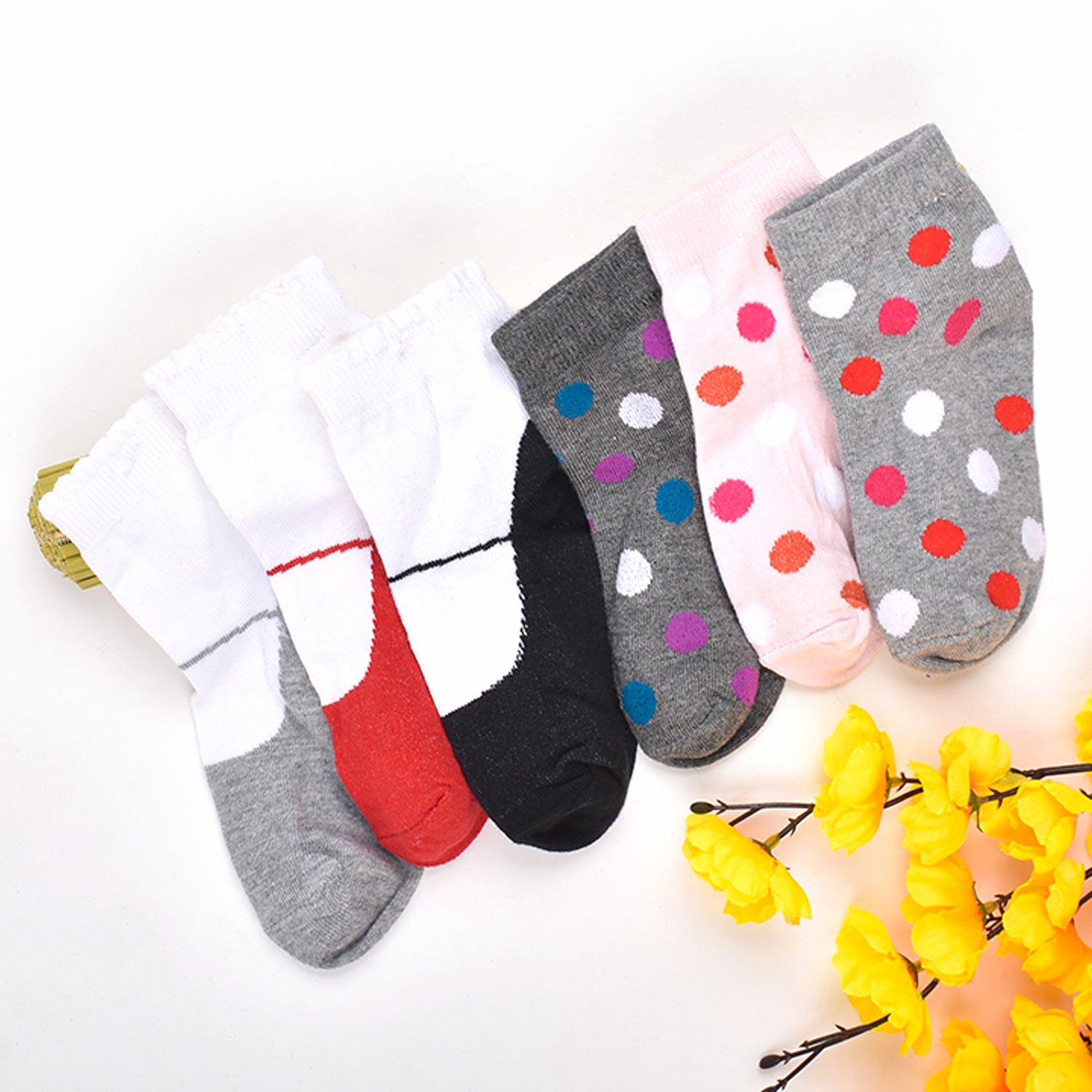 Footprints Super Soft Organic Cotton Kids Socks -Fold & Big Dot|12-24 Months|-Pack of 6