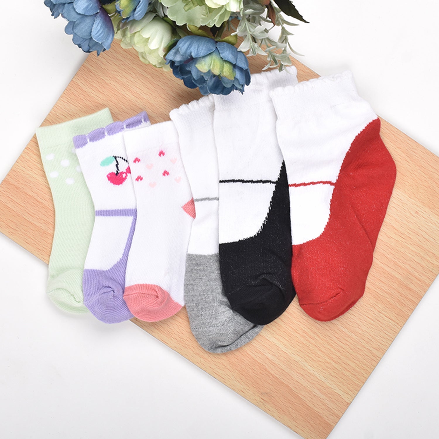 Footprints Super Soft Organic Cotton Kids Socks -Fold & Strawberry|12-24 Months|-Pack of 6