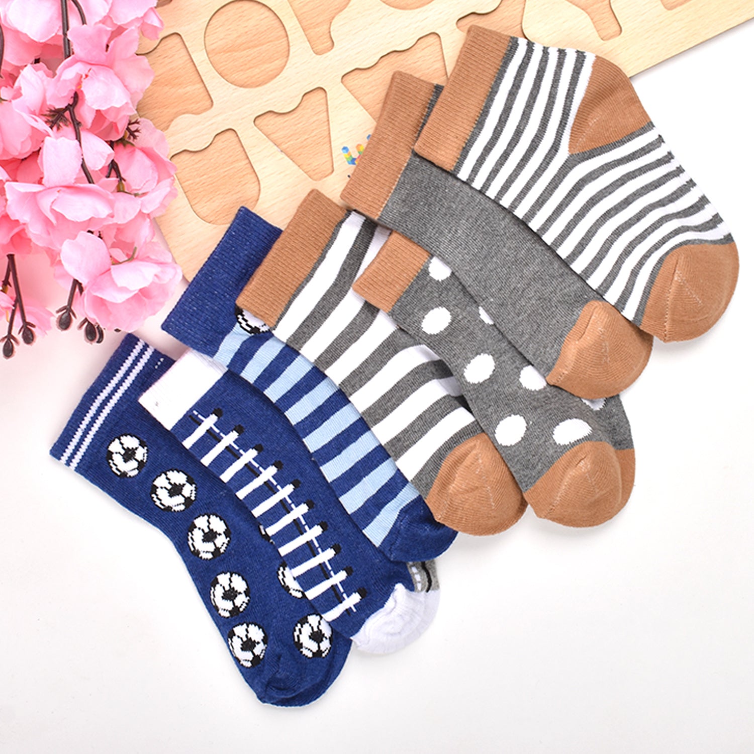 Footprints Super Soft Organic Cotton Kids Socks-Blue Baseball & P4 Grey |12-24 Months|-Pack of 7