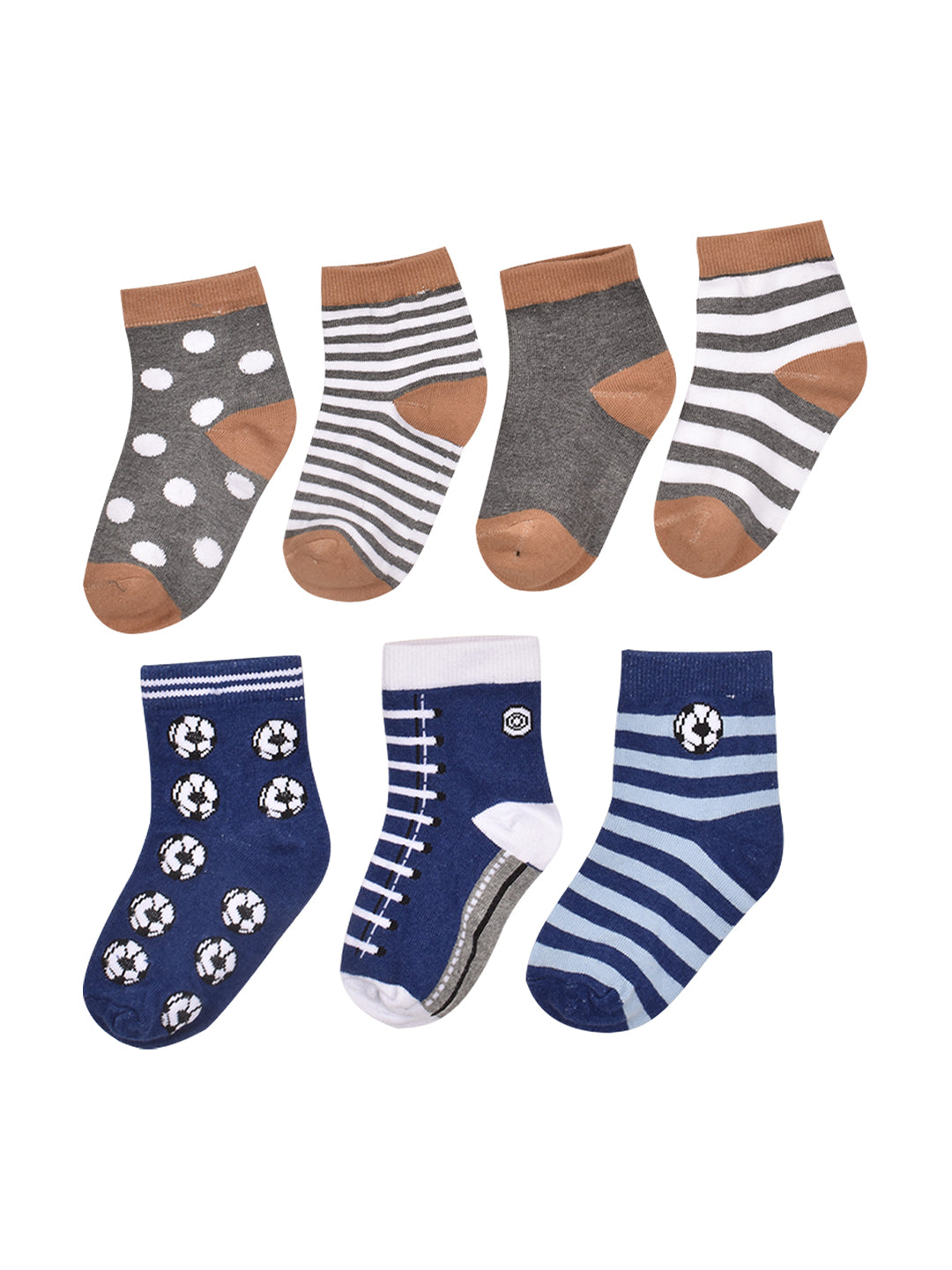 Footprints Super Soft Organic Cotton Kids Socks-Blue Baseball & P4 Grey |12-24 Months|-Pack of 7
