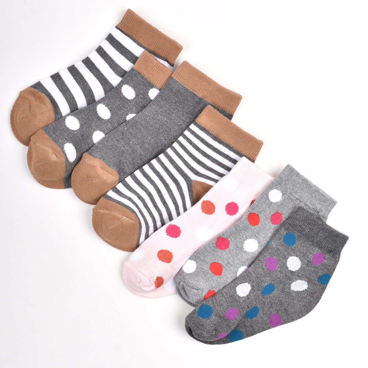 Footprints Super Soft Organic Cotton Kids Socks-P4 Grey & Big Dot|12-24 Months|-Pack of 7