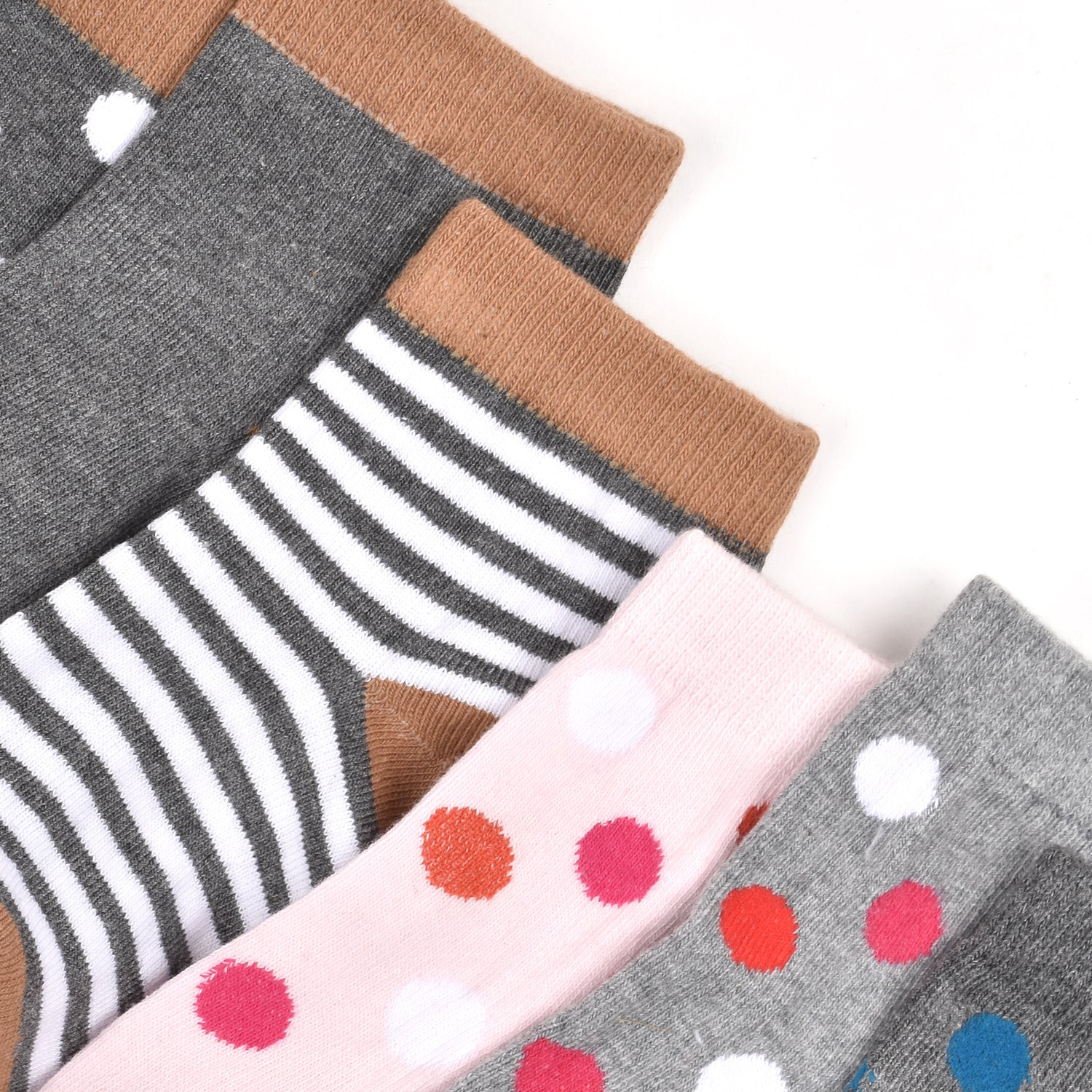 Footprints Super Soft Organic Cotton Kids Socks-P4 Grey & Big Dot|12-24 Months|-Pack of 7