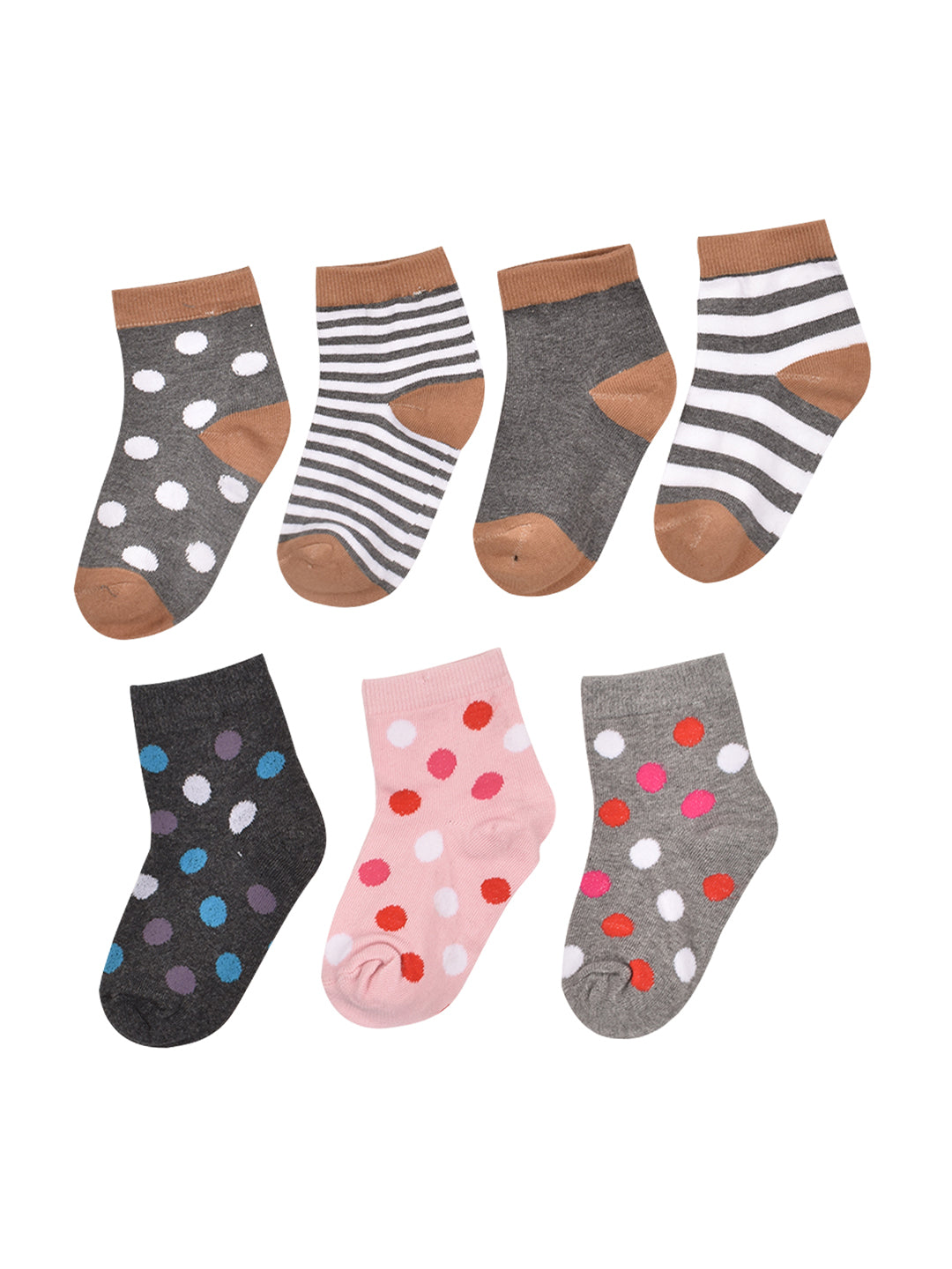 Footprints Super Soft Organic Cotton Kids Socks-P4 Grey & Big Dot|12-24 Months|-Pack of 7