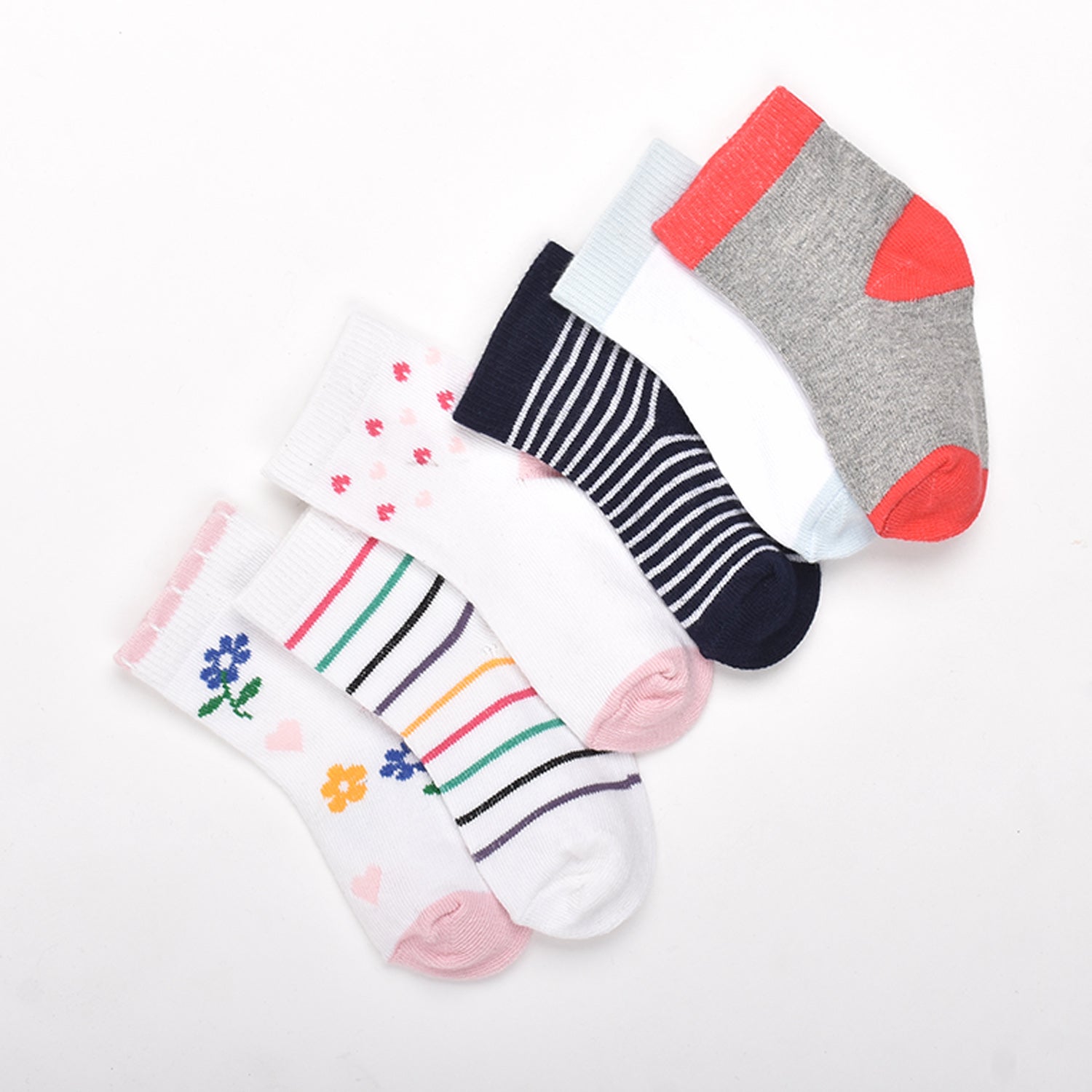 Footprints Super Soft Organic Cotton Kids Socks-Flower & 2 Color Red White|6-12 Months|-Pack of 6