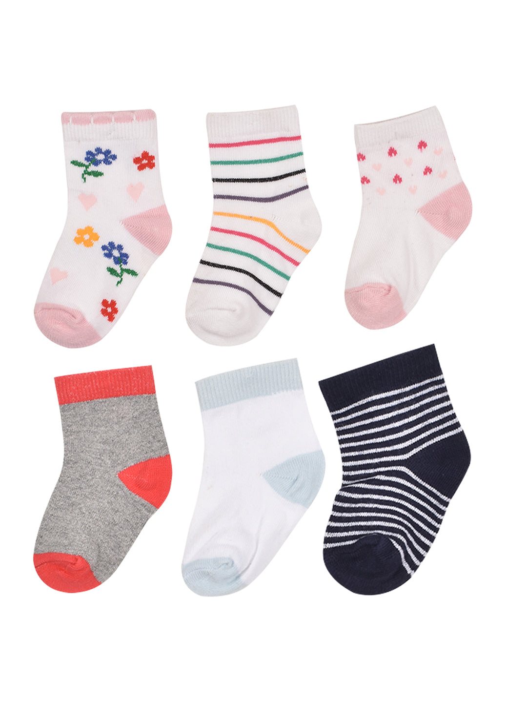 Footprints Super Soft Organic Cotton Kids Socks-Flower & 2 Color Red White|6-12 Months|-Pack of 6