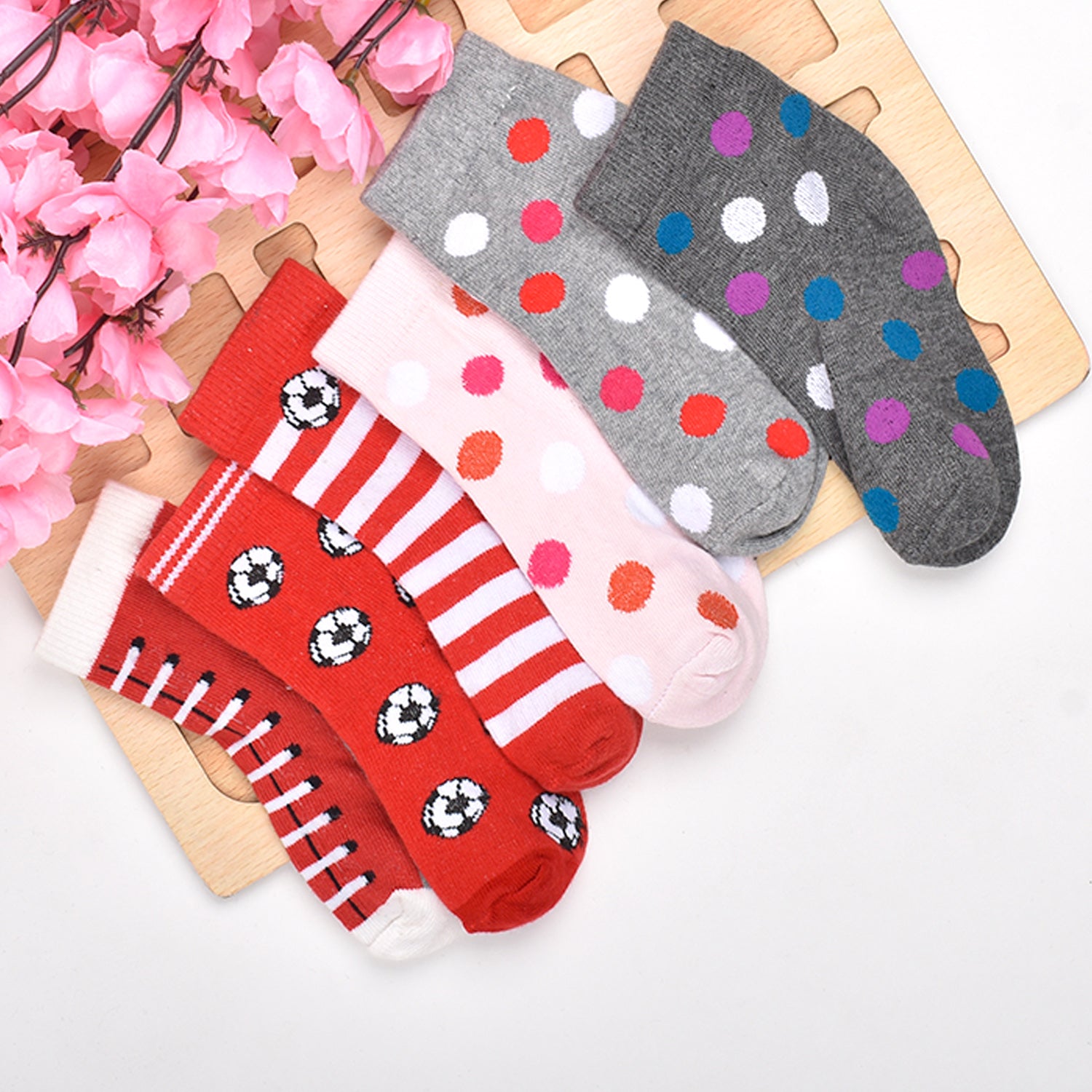 Footprints Super Soft Organic Cotton Kids Socks-Red Baseball & Big Dot|12-24 Months|-Pack of 6