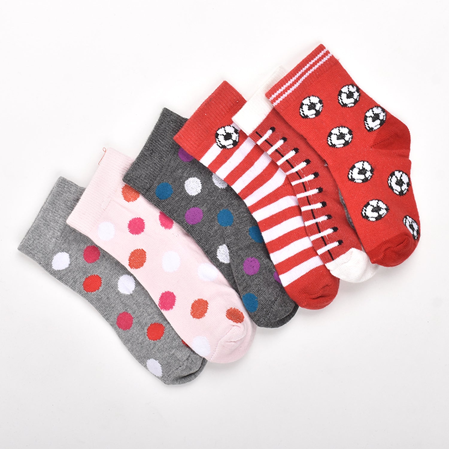 Footprints Super Soft Organic Cotton Kids Socks-Red Baseball & Big Dot|12-24 Months|-Pack of 6