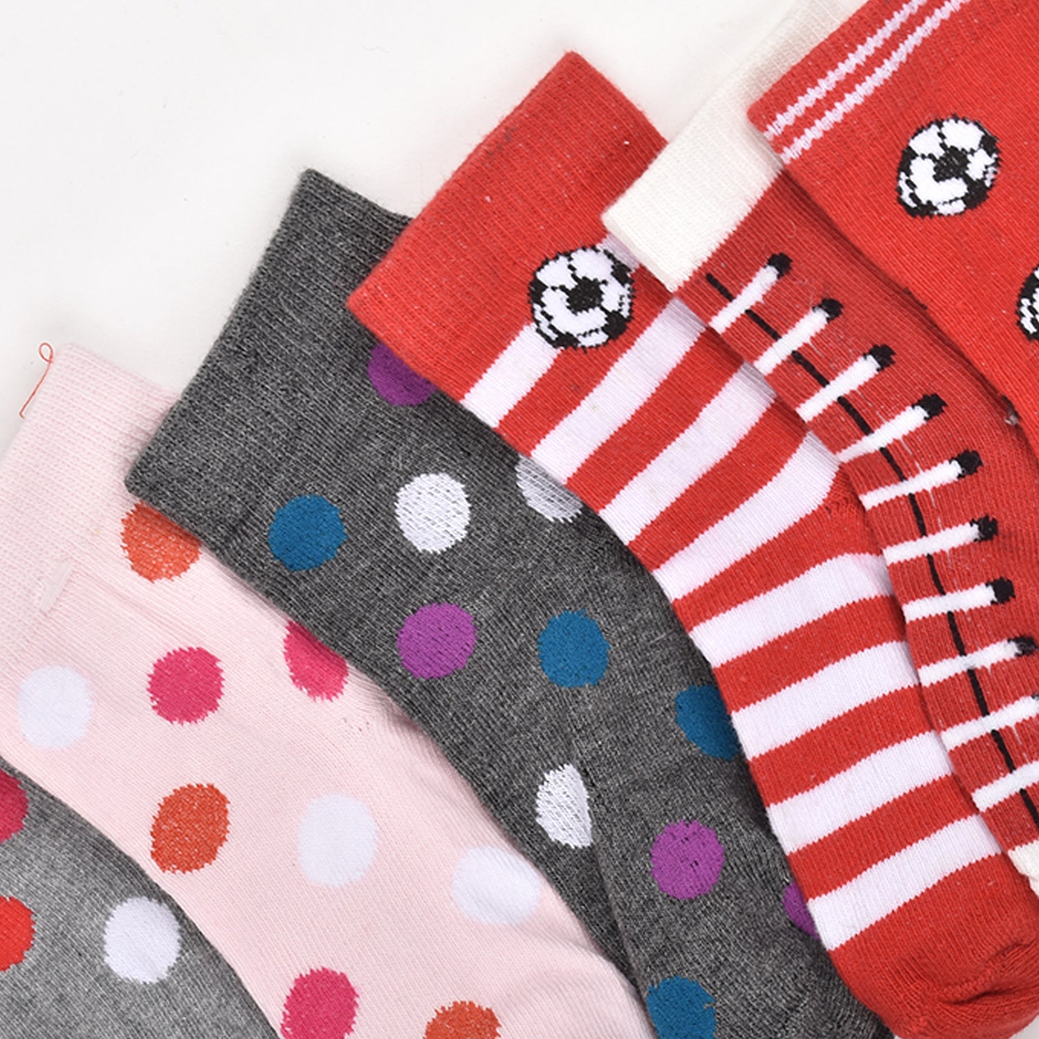 Footprints Super Soft Organic Cotton Kids Socks-Red Baseball & Big Dot|12-24 Months|-Pack of 6
