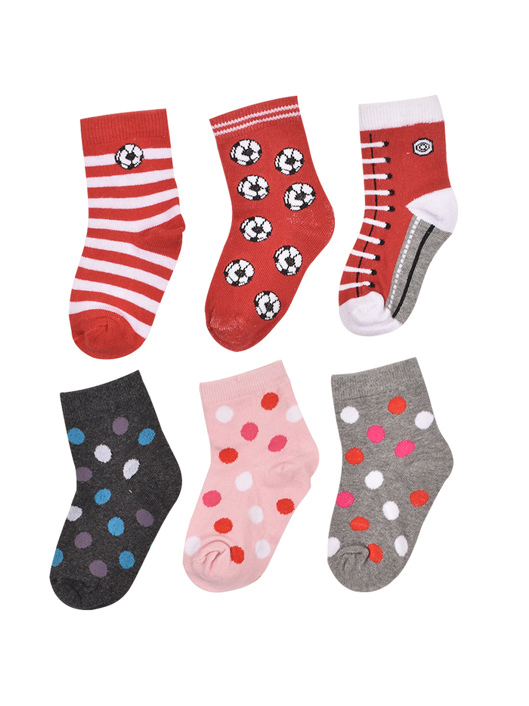 Footprints Super Soft Organic Cotton Kids Socks-Red Baseball & Big Dot|12-24 Months|-Pack of 6