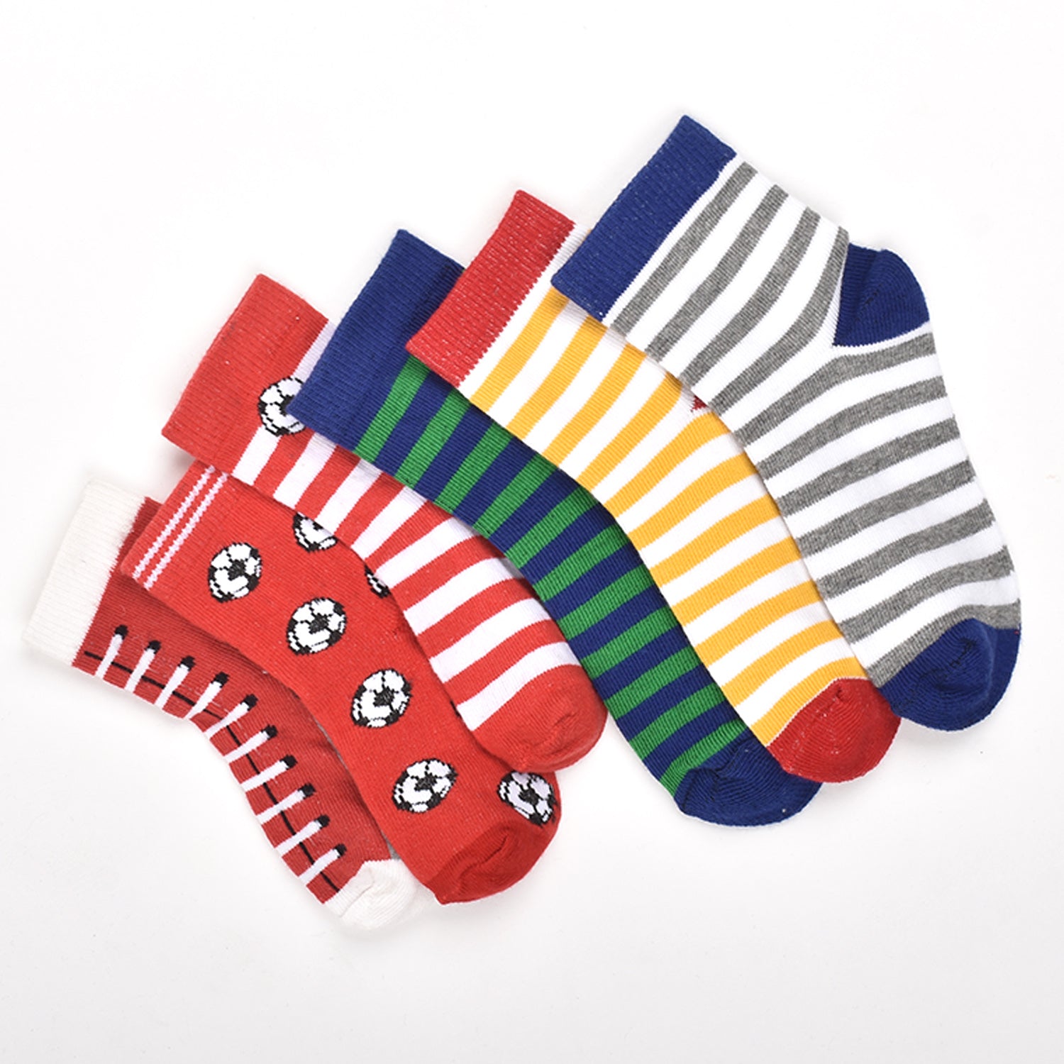 Footprints Super Soft Organic Cotton Kids Socks-Red Baseball & Colorfull Stripes |12-24 Months|-Pack of 6
