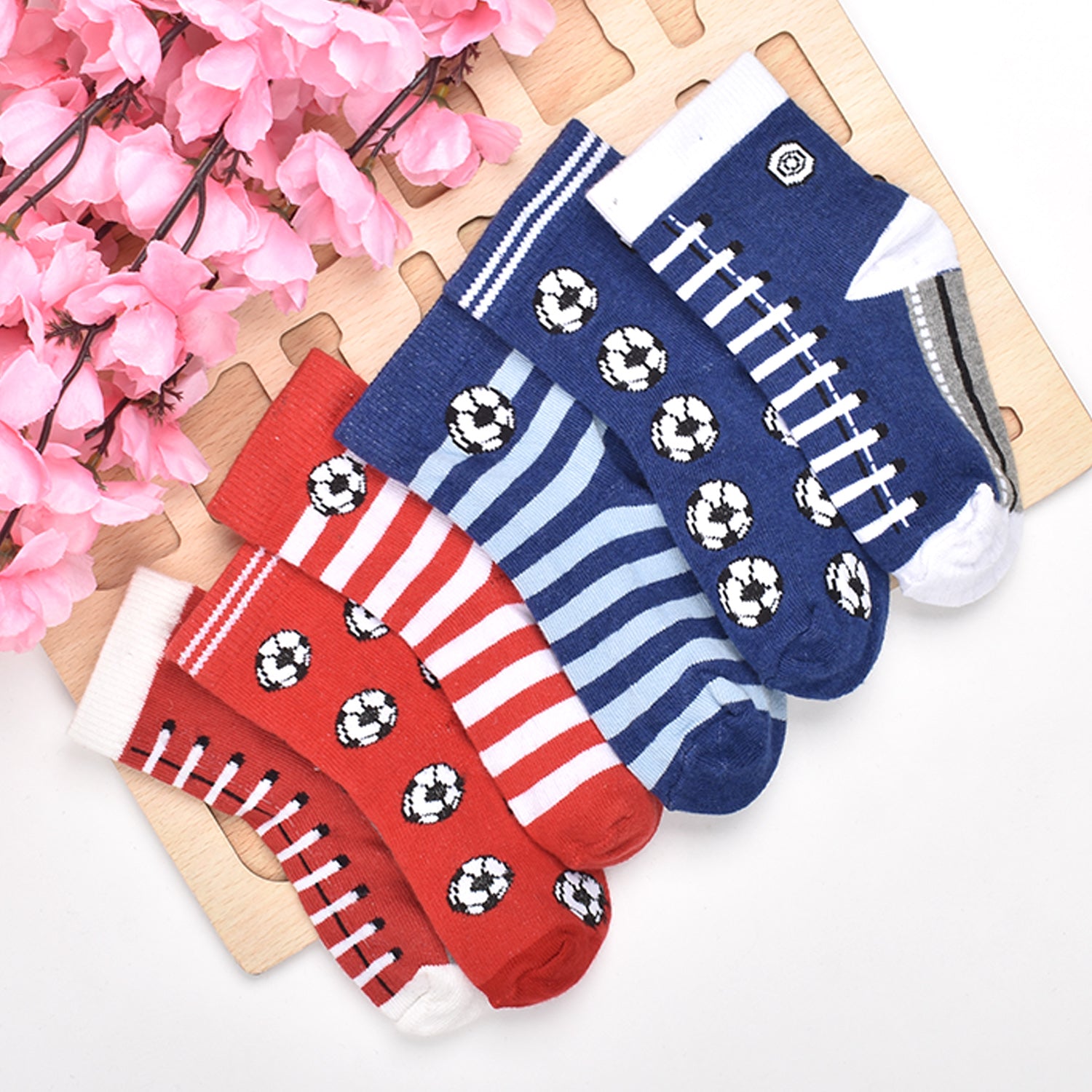Footprints Super Soft Organic Cotton Kids Socks-Blue Baseball & Red Baseball |12-24 Months|-Pack of 6