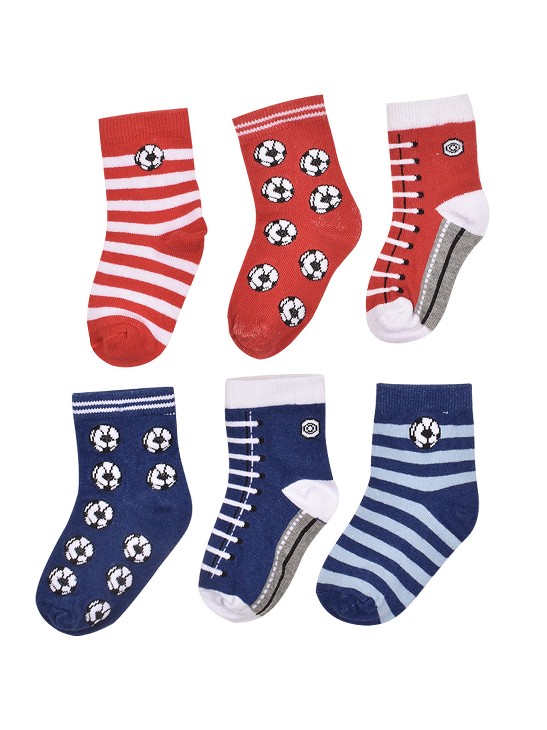 Footprints Super Soft Organic Cotton Kids Socks-Blue Baseball & Red Baseball |12-24 Months|-Pack of 6