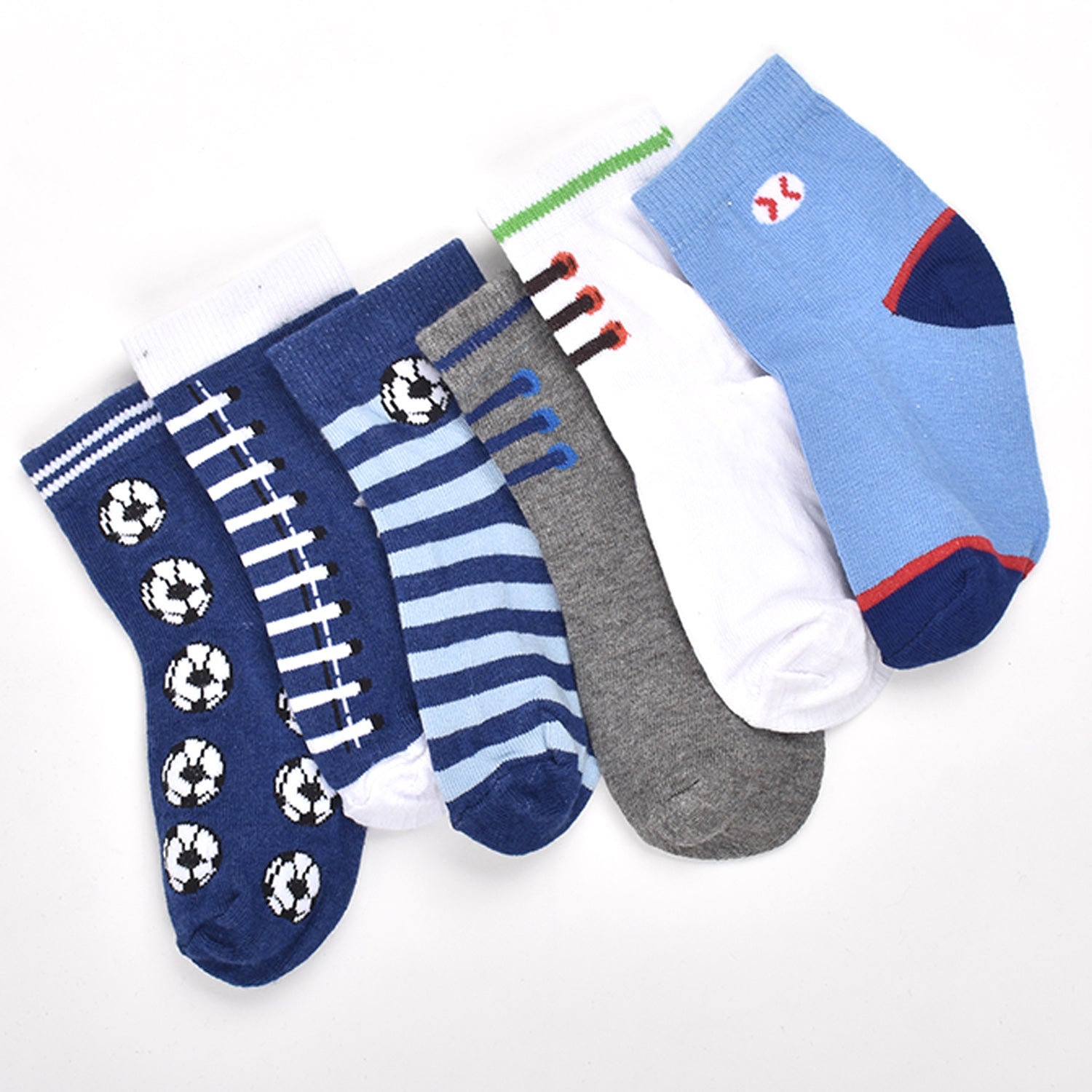 Footprints Super Soft Organic Cotton Kids Socks-Blue Baseball & Football|12-24 Months|-Pack of 6